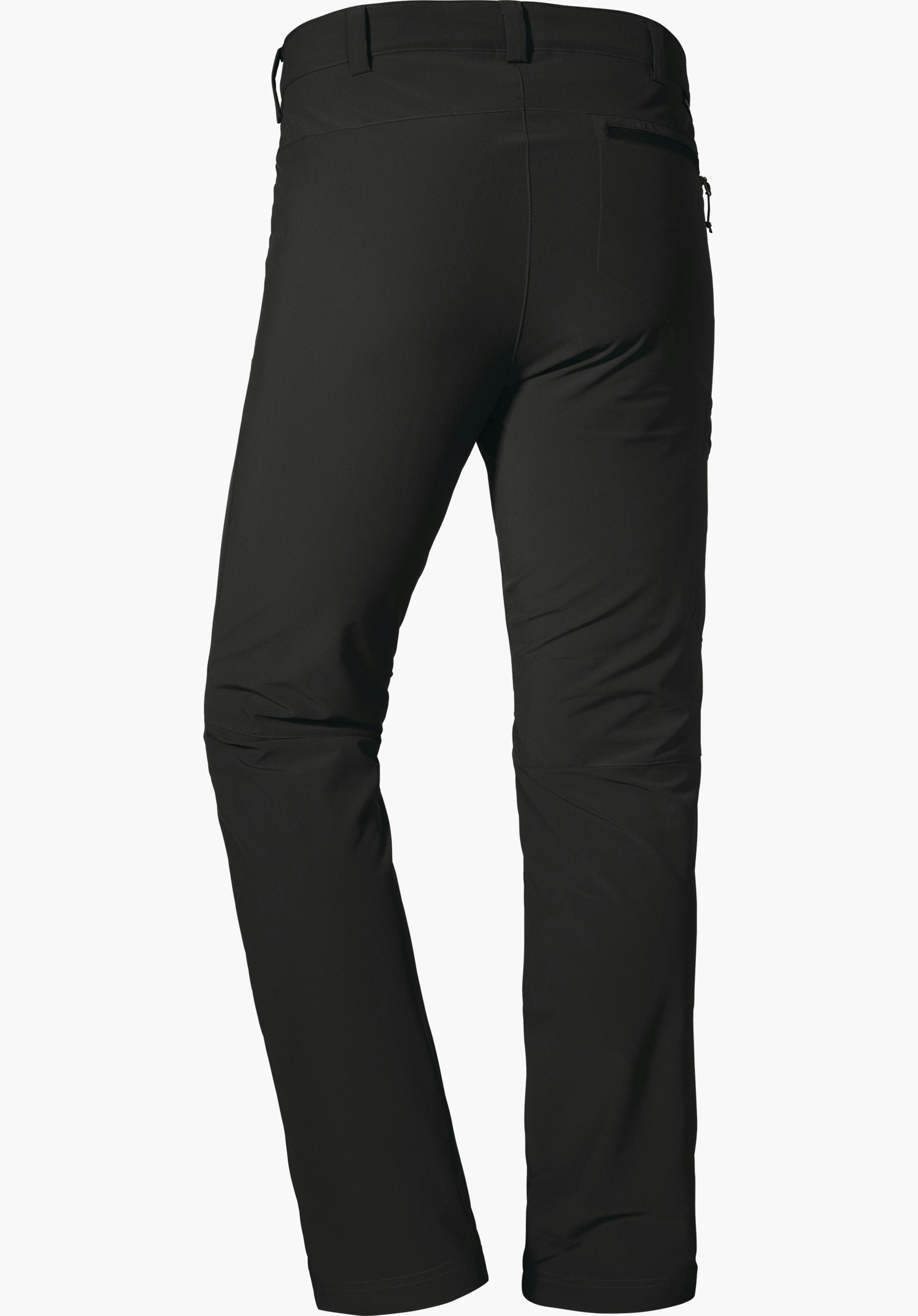 Pants Folkstone black outdoor trousers, rear view; waistband with belt loops, zipped back pocket and straight-cut legs, photographed flat against a white background.