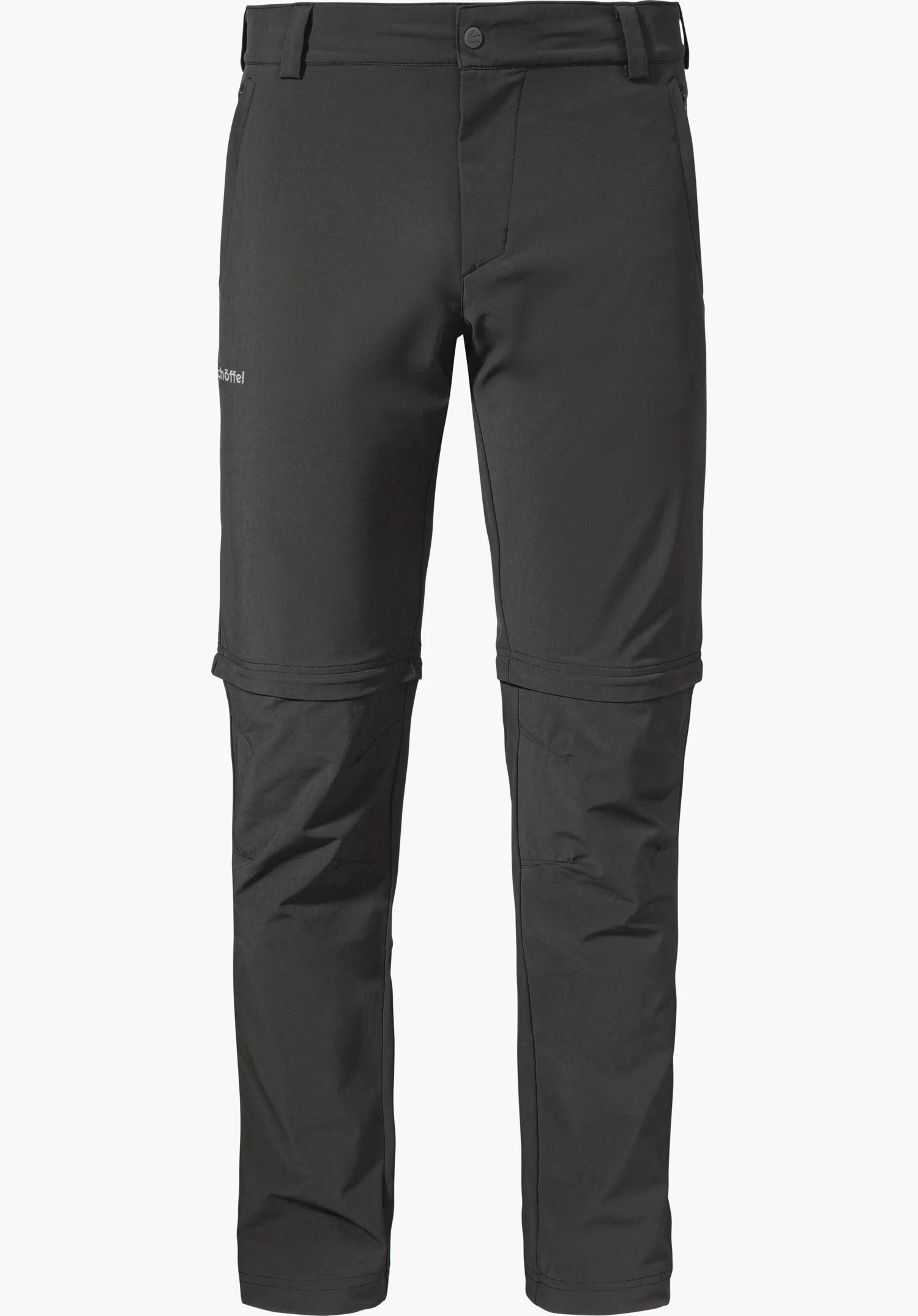 Pants Folkstone Zip Off en noir, avec le logo Schöffel visible sur la jambe et des fermetures éclair pour la fonction zip-off, détouré sur fond blanc.