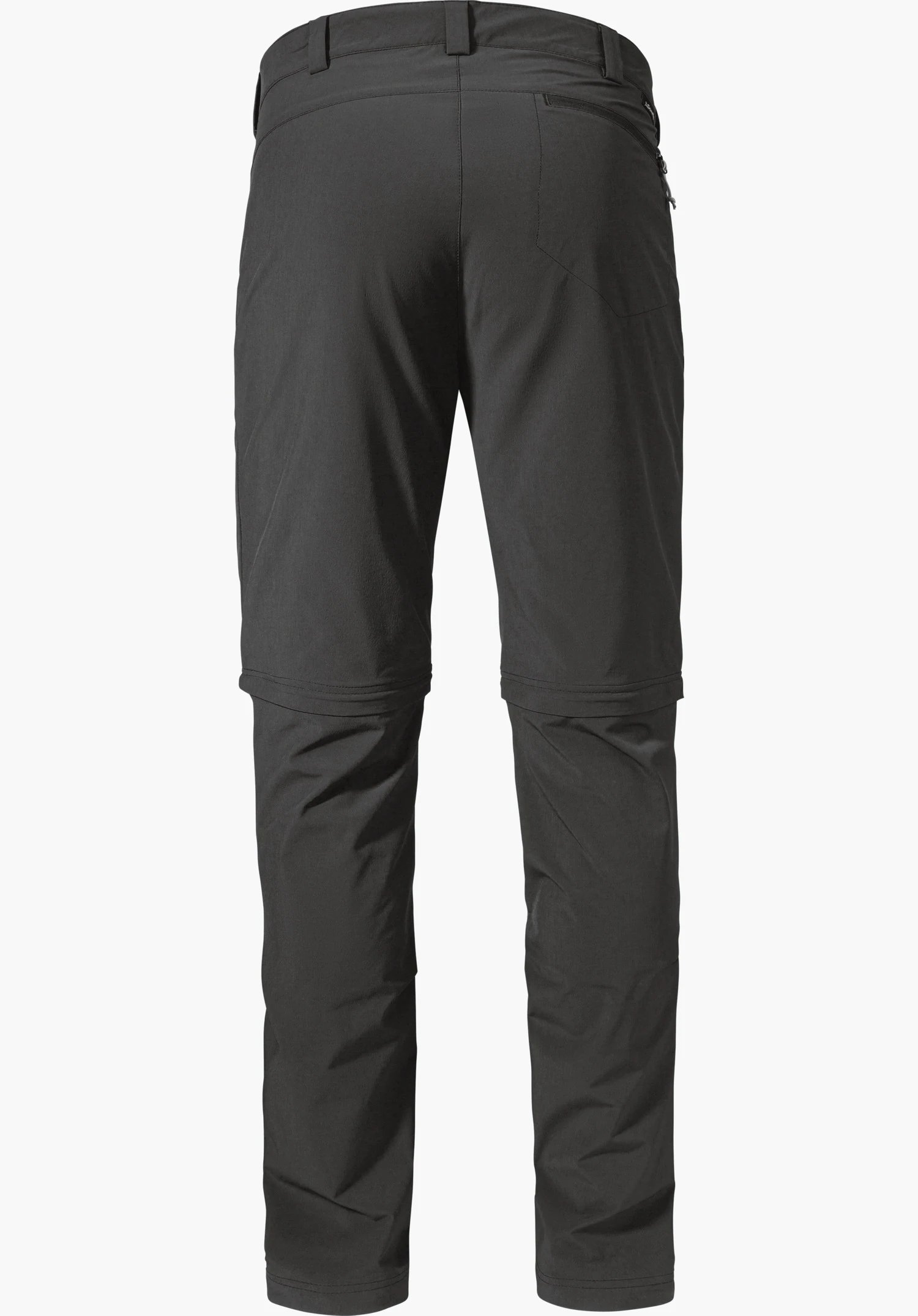 Pants Folkstone Zip Off en noir, vue de dos avec des passants de ceinture, une poche arrière zippée et des coutures zip-off visibles au-dessus des genoux, détouré sur fond blanc.