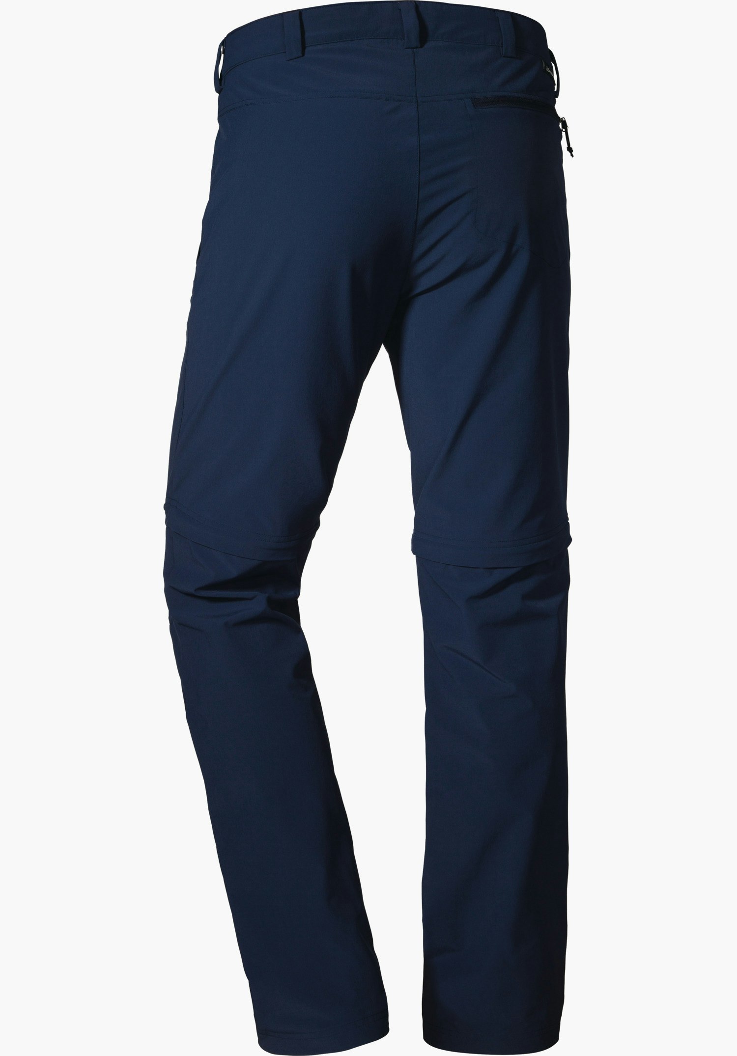Pants Folkstone Zip Off dark blue zip-off trousers, shown from the back; long legs, thigh zips and zipped back pocket visible, hanging against a white background.