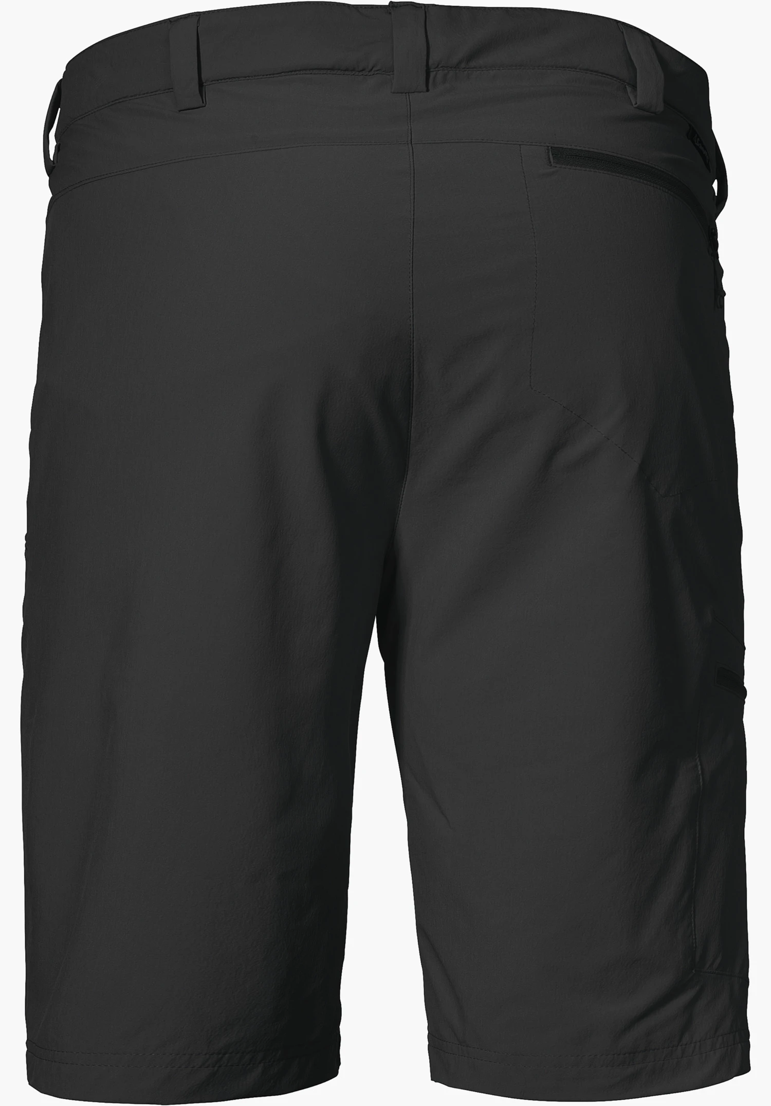 Shorts Folkstone in black, back view with belt loops and a right back pocket with zip, isolated against a white background.