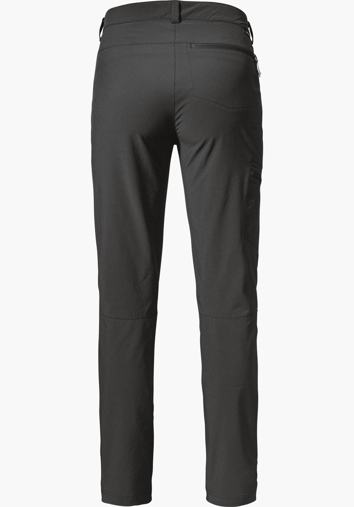 Pants Ascona in black, back view featuring a zipped back pocket, isolated against a white background.
