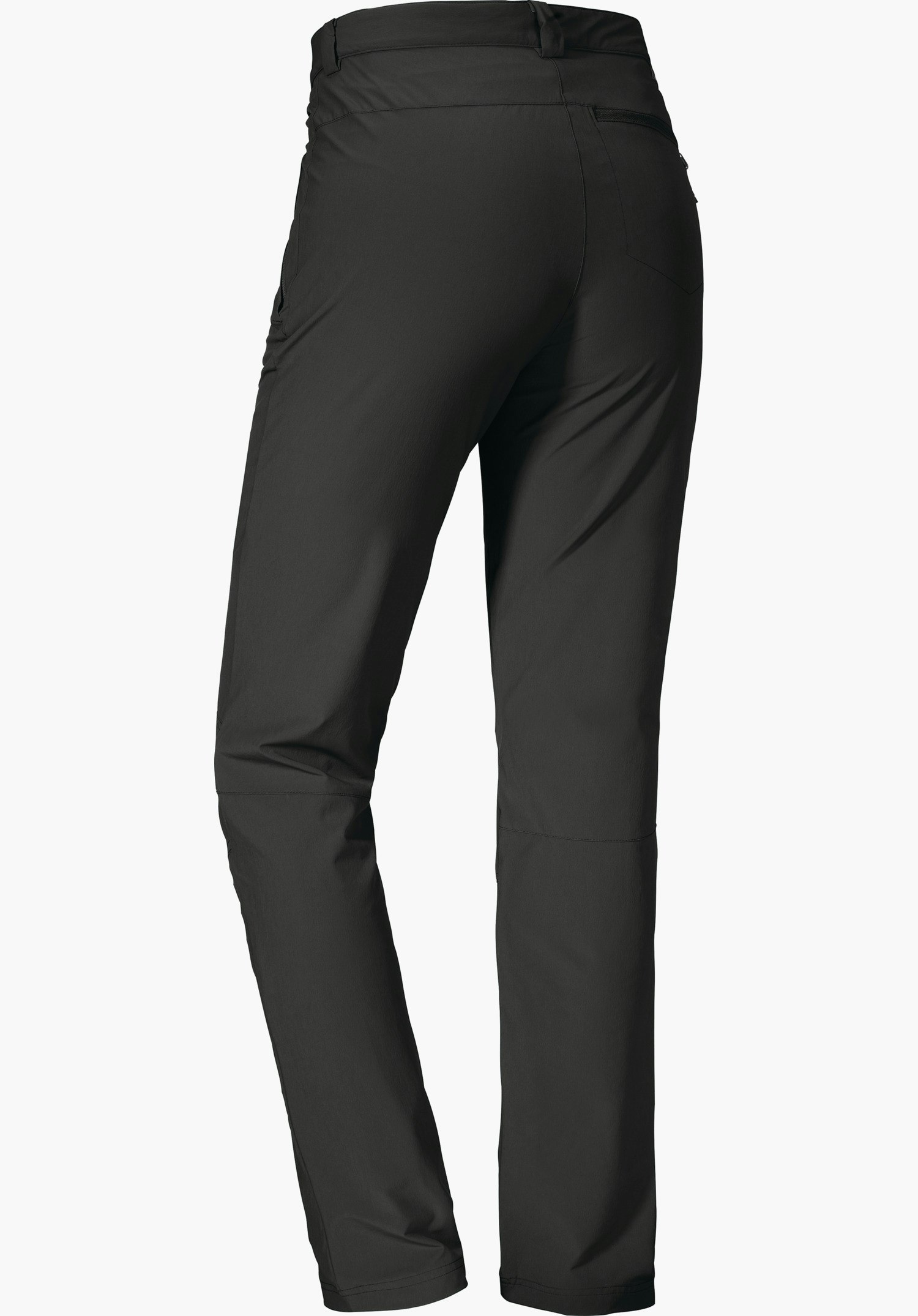 Pants Ascona dunkelgraue Outdoorhose, von hinten betrachtet; sitzt am Hüftbund, gerade geschnittene Beine, sichtbare Gesäßtasche und seitliche Naht, neutraler heller Studiohintergrund.