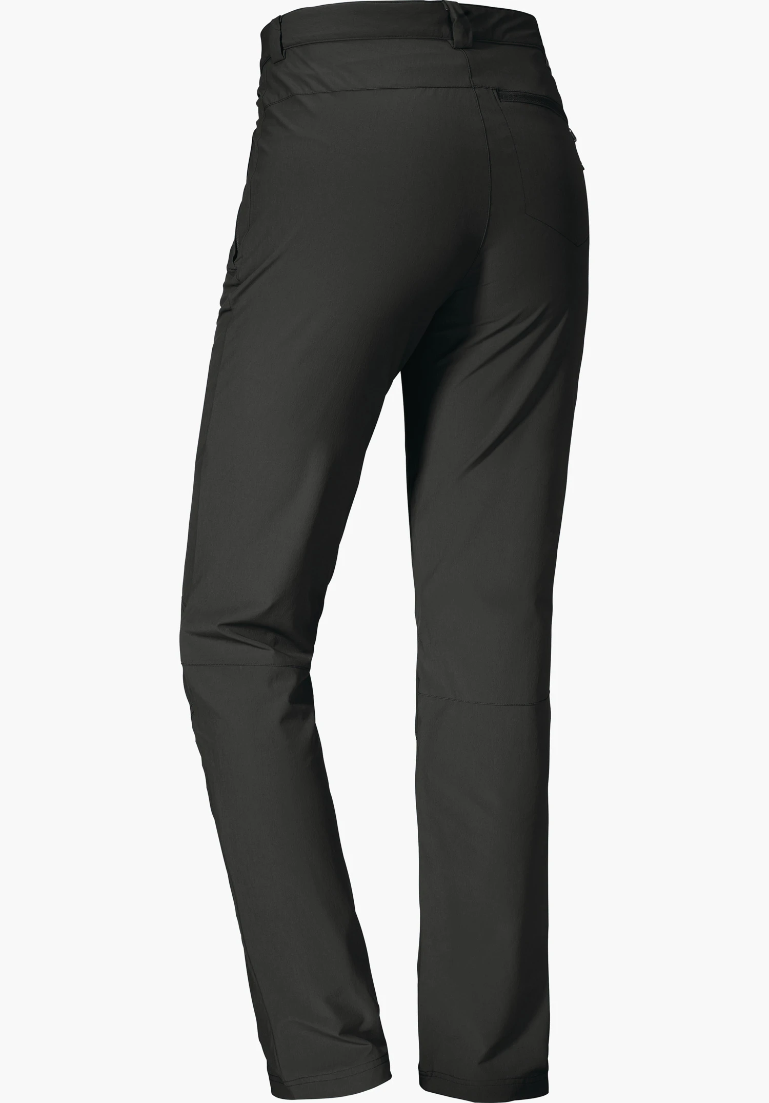 Pants Ascona dark grey outdoor trousers, viewed from the back; fitted at the waistband, straight-cut legs, visible back pocket and side seam, neutral light studio background.
