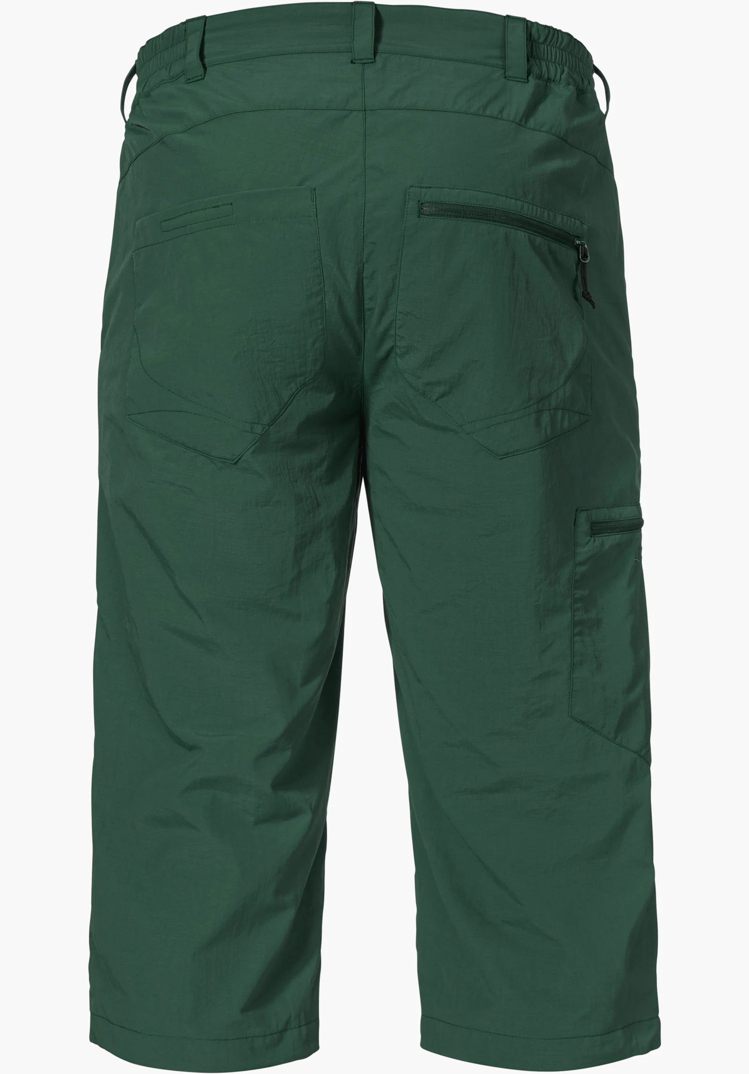 Pants Springdale1 in green, back view with an elastic waistband and back pockets, isolated on a white background.
