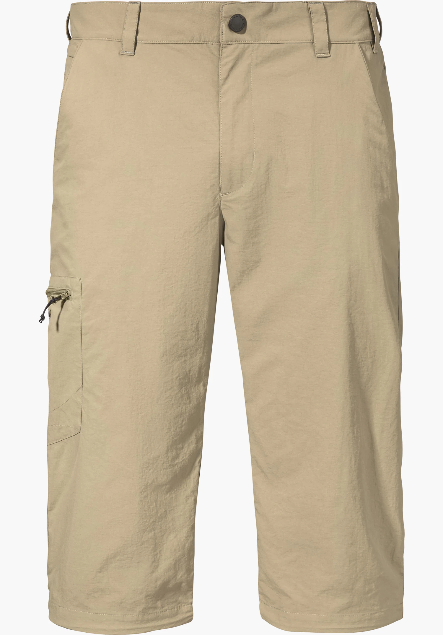 Pants Springdale1 en pantalon beige avec passants de ceinture et poche latérale zippée, détouré sur fond blanc.
