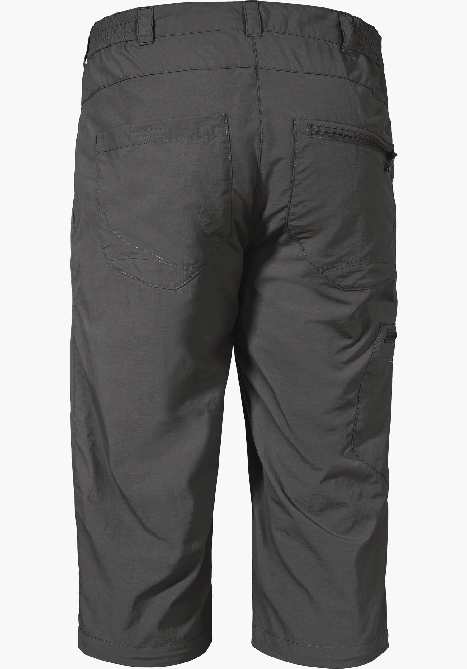 Pants Springdale1 in Grau, hier in der Rückansicht mit Gesäßtaschen und teilelastischem Bund, freigestellt vor weißem Hintergrund.