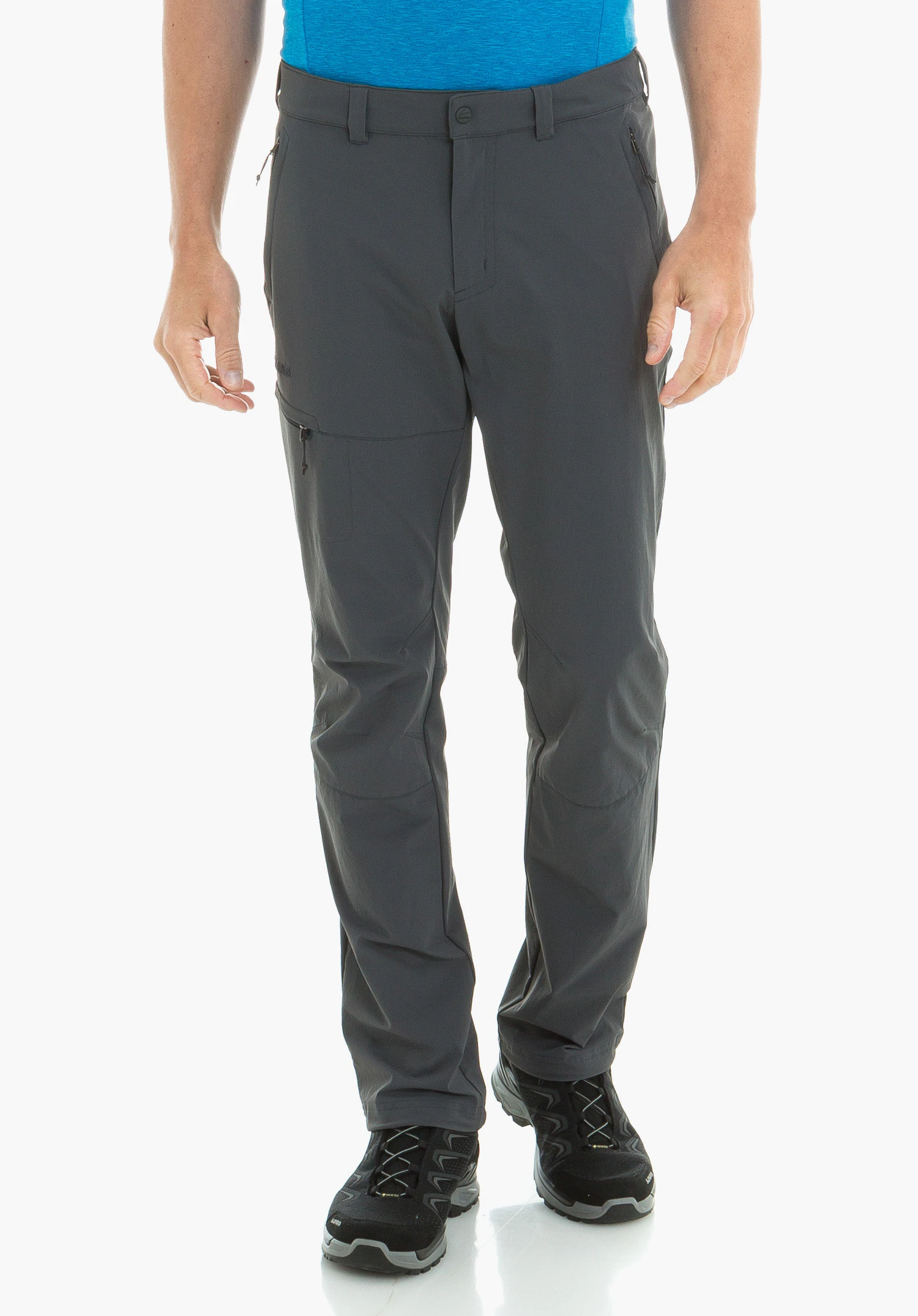 Pants Koper1 Trousers, man wears them front-facing and stands upright; white background, light blue shirt and black hiking shoes visible.
