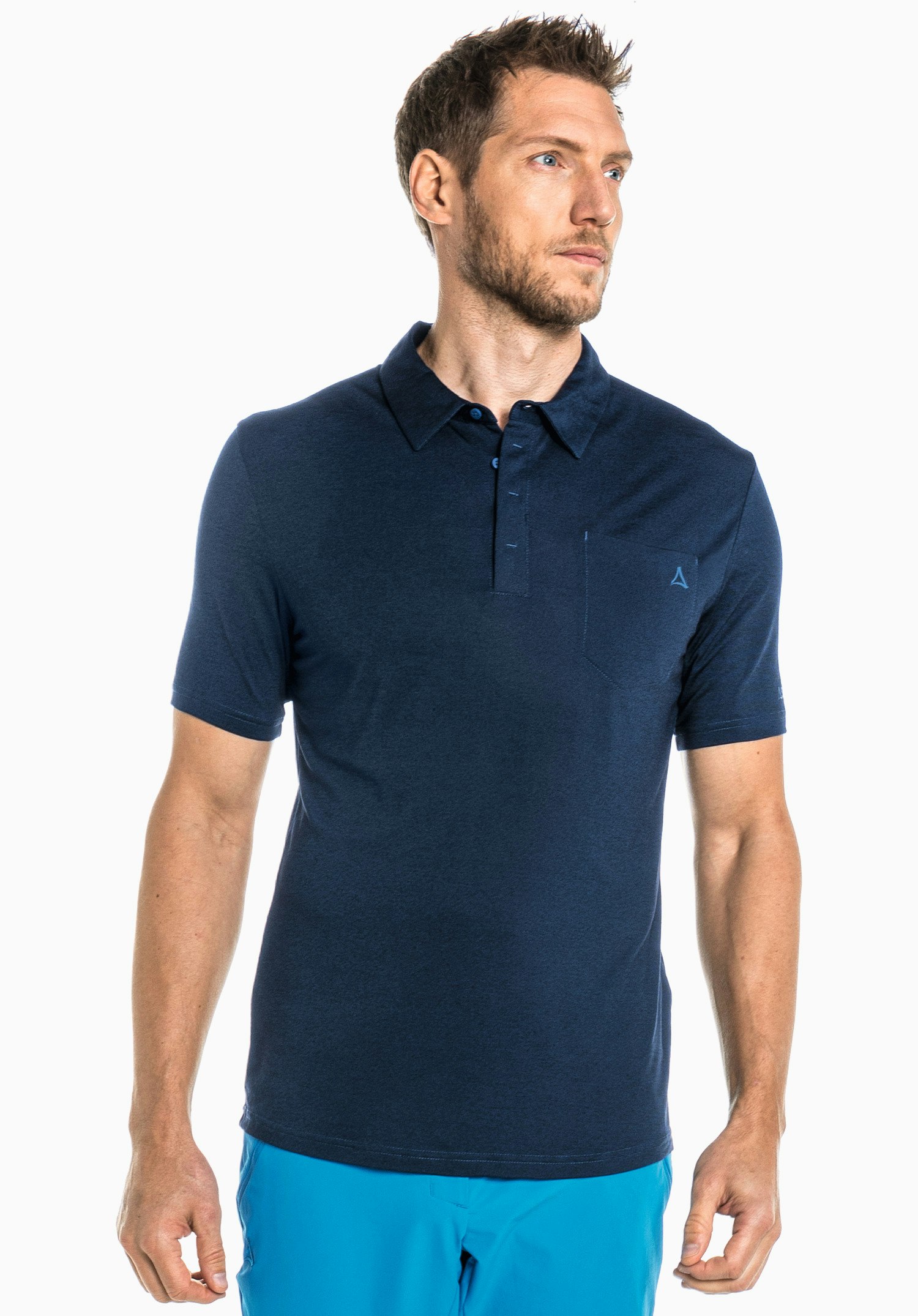 blue polo shirt with pink horse