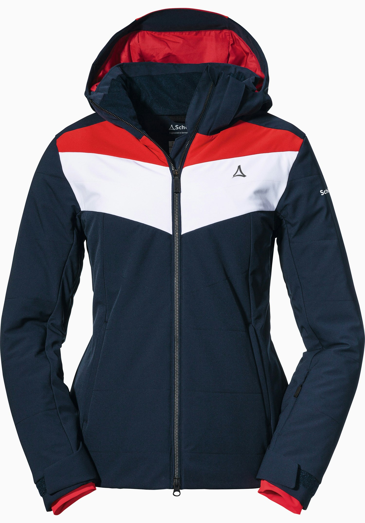 white and blue ski jacket