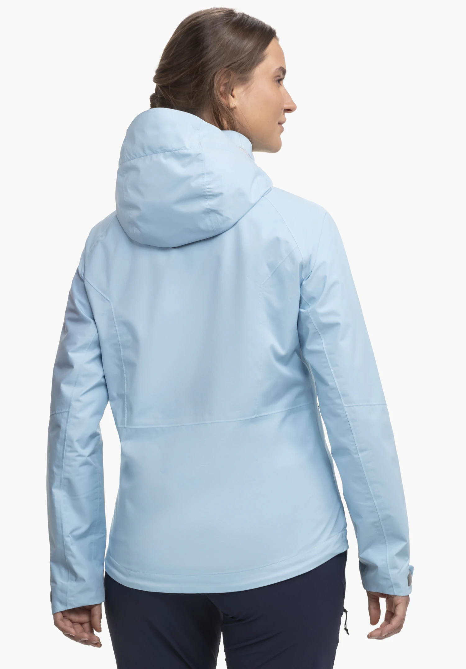 Jacket Easy XT L in blauw. Een model draagt de jas en staat in rugaanzicht tegen een neutrale achtergrond.