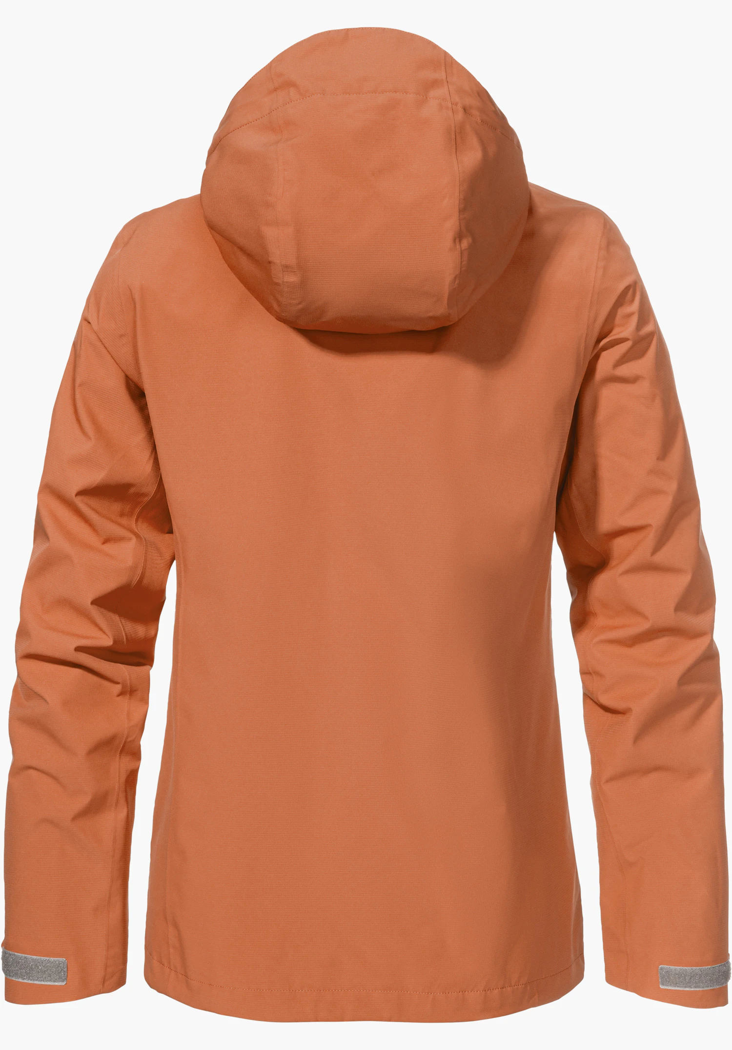 Jacket Gmund L in the colour orange, shown from the back with a hood, isolated against a white background.