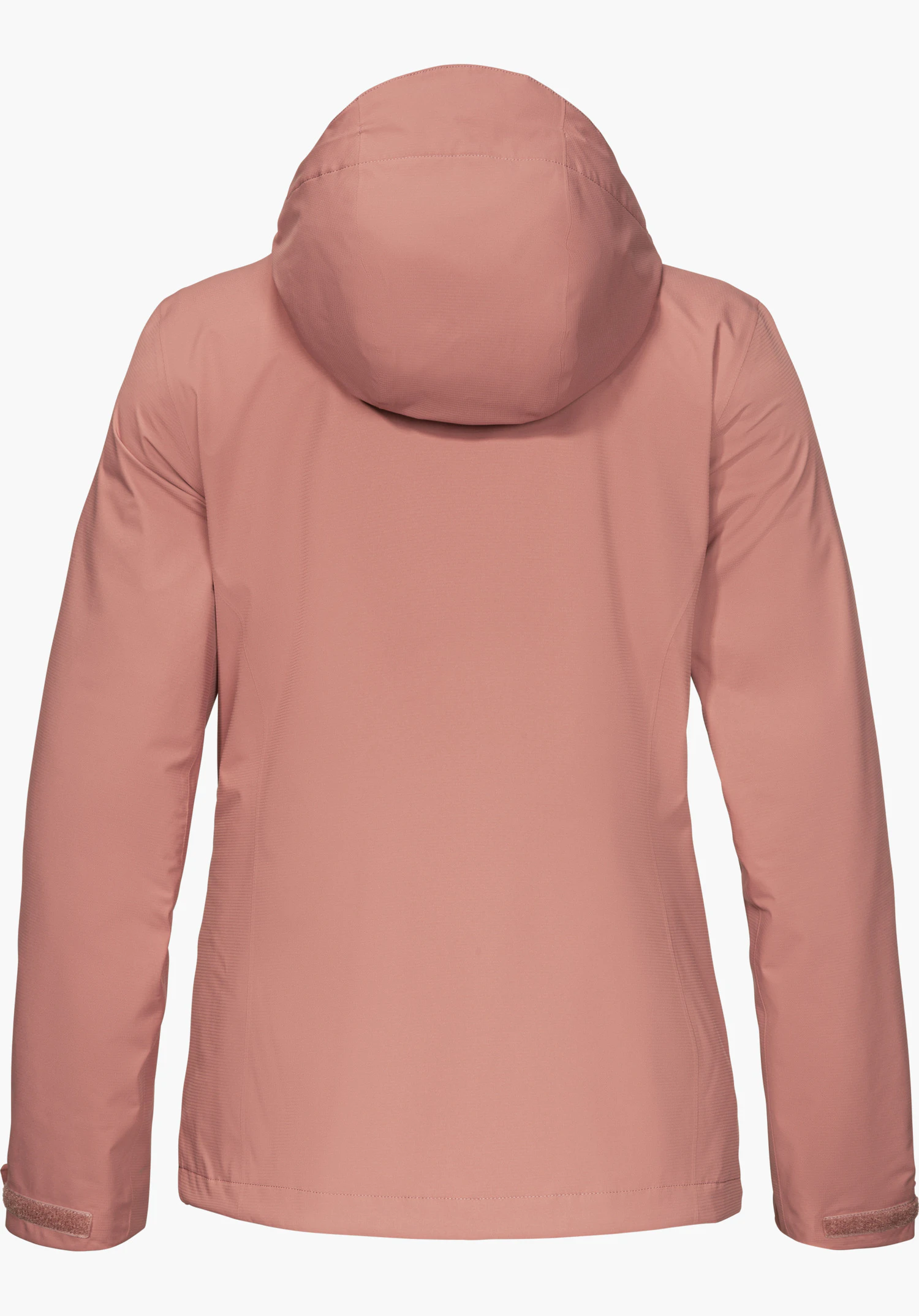 Jacket Gmund L regenjas in roze, achteraanzicht met capuchon, vrijstaand op een witte achtergrond.