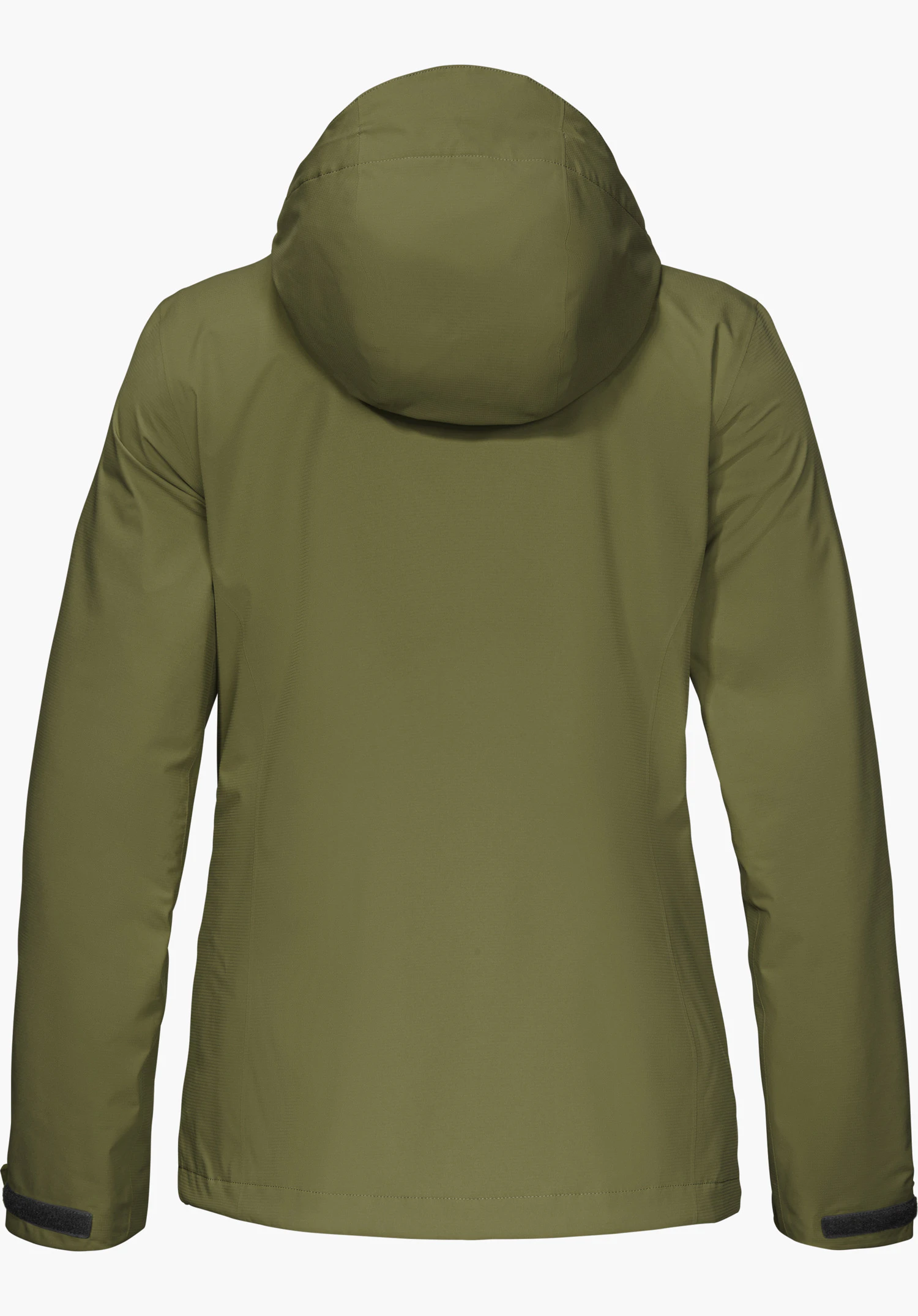 Jacket Gmund L regenjas in groen, achteraanzicht met capuchon, vrijstaand op een witte achtergrond.