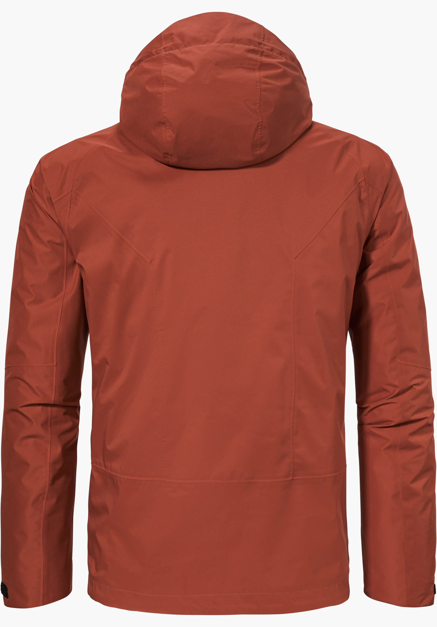 Jacket Easy XT M in a red back view with a hood, isolated on a white background.