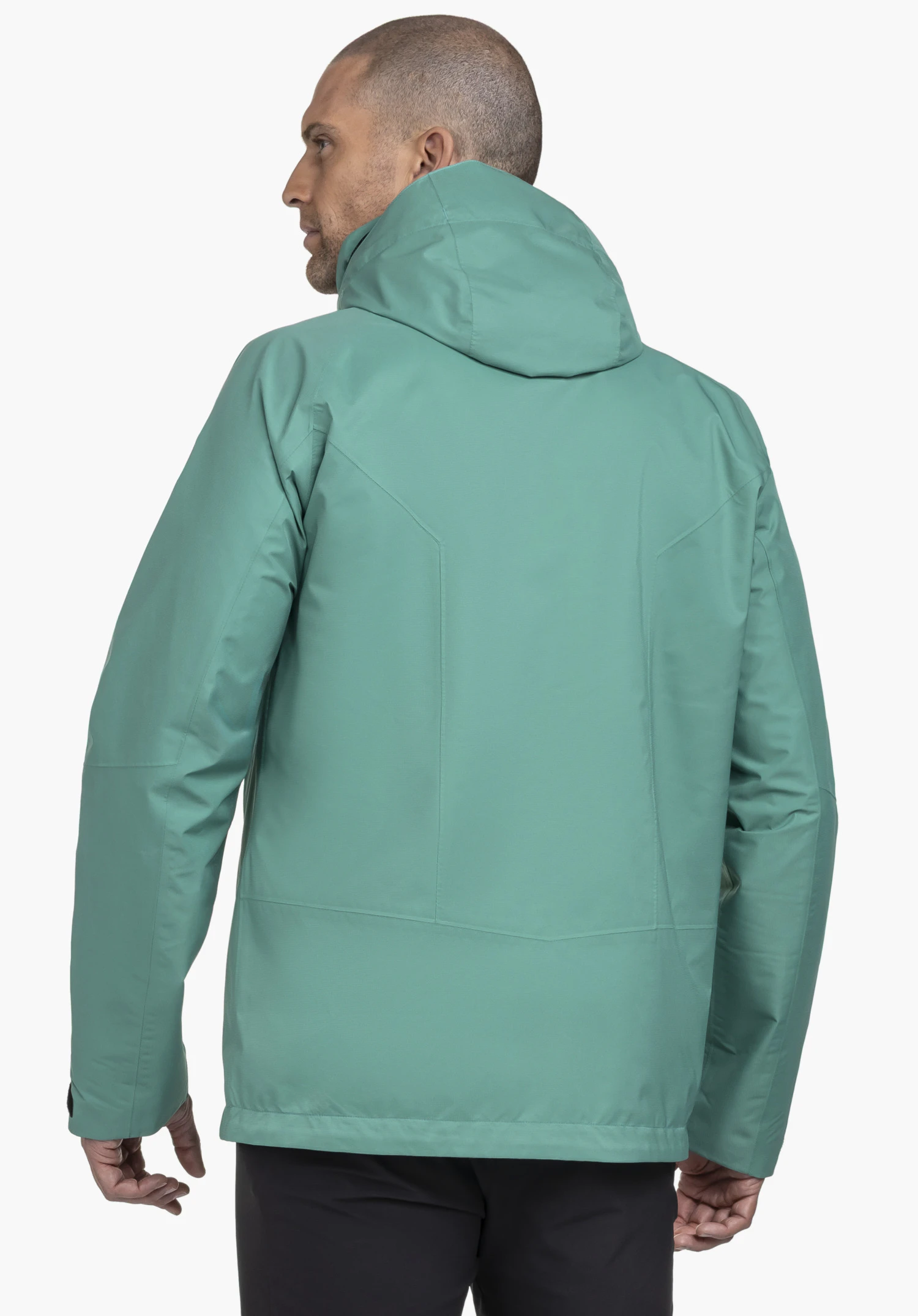 Jacket Easy XT M in rood getoond in rugaanzicht op een model tegen een neutrale achtergrond.