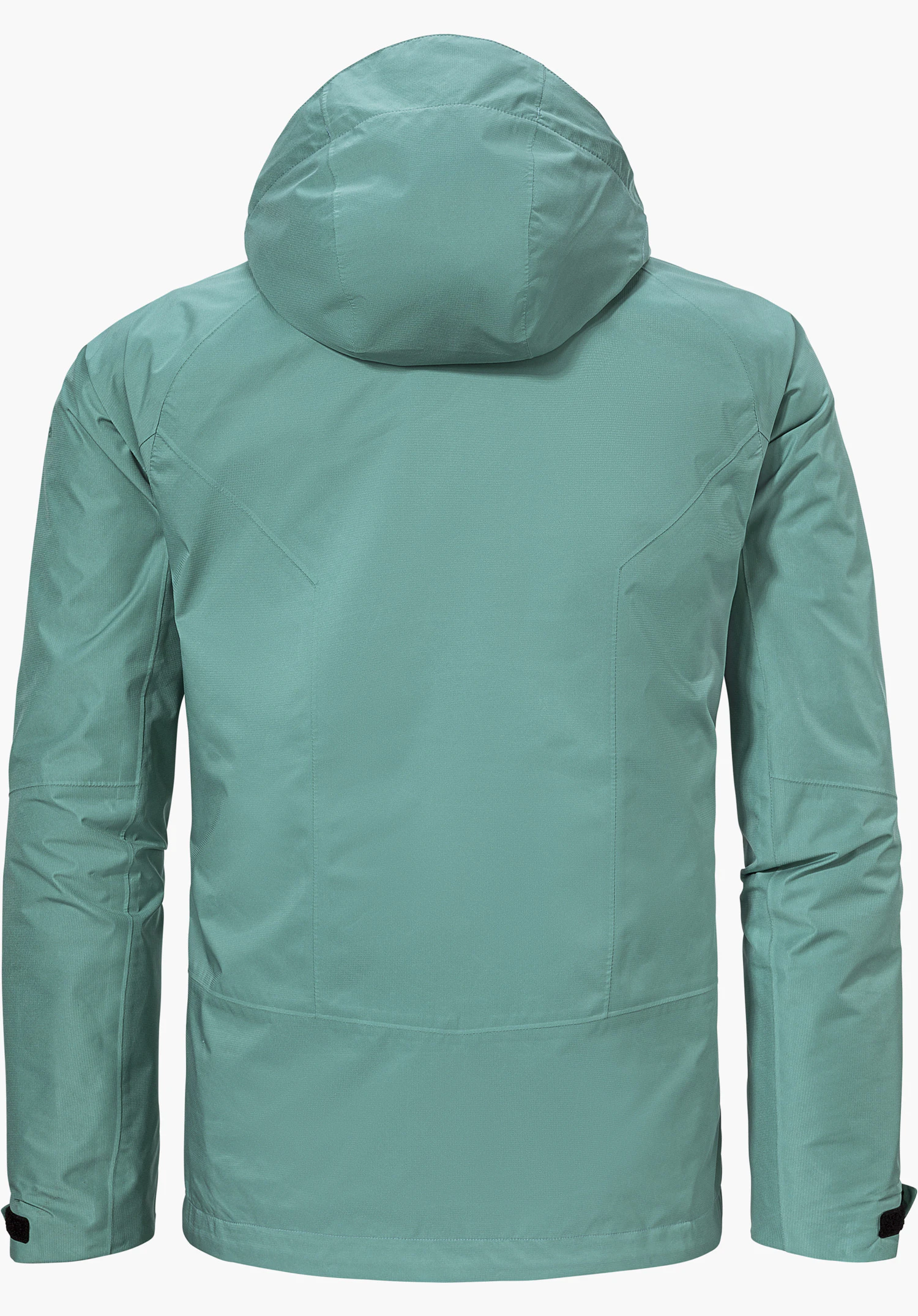 Jacket Easy XT M toont de achterkant van een groene jas met capuchon, vrijstaand op een witte achtergrond.