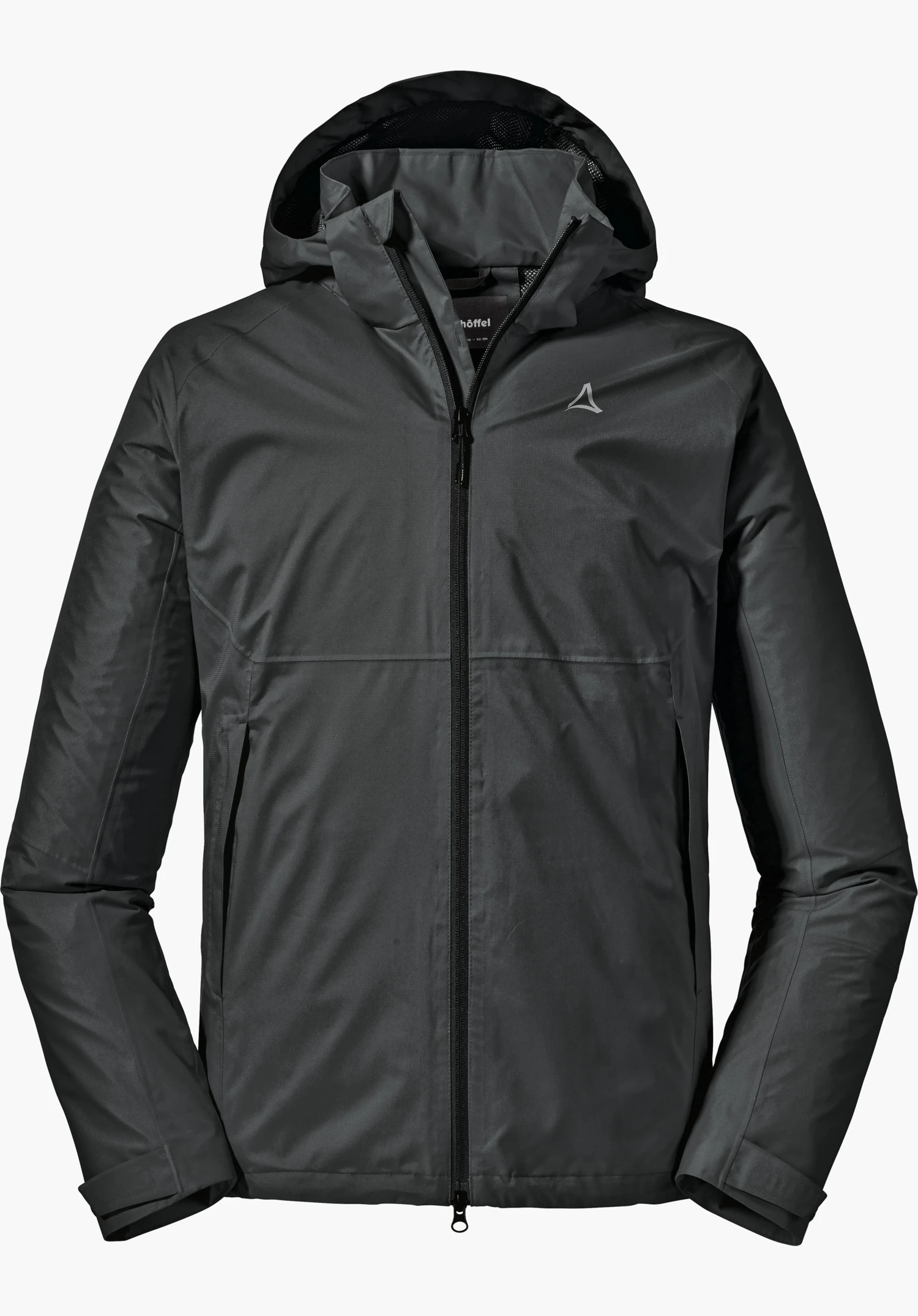 Jacket Easy XT M en noir avec le logo Schöffel visible sur la poitrine gauche, isolé sur fond blanc.
