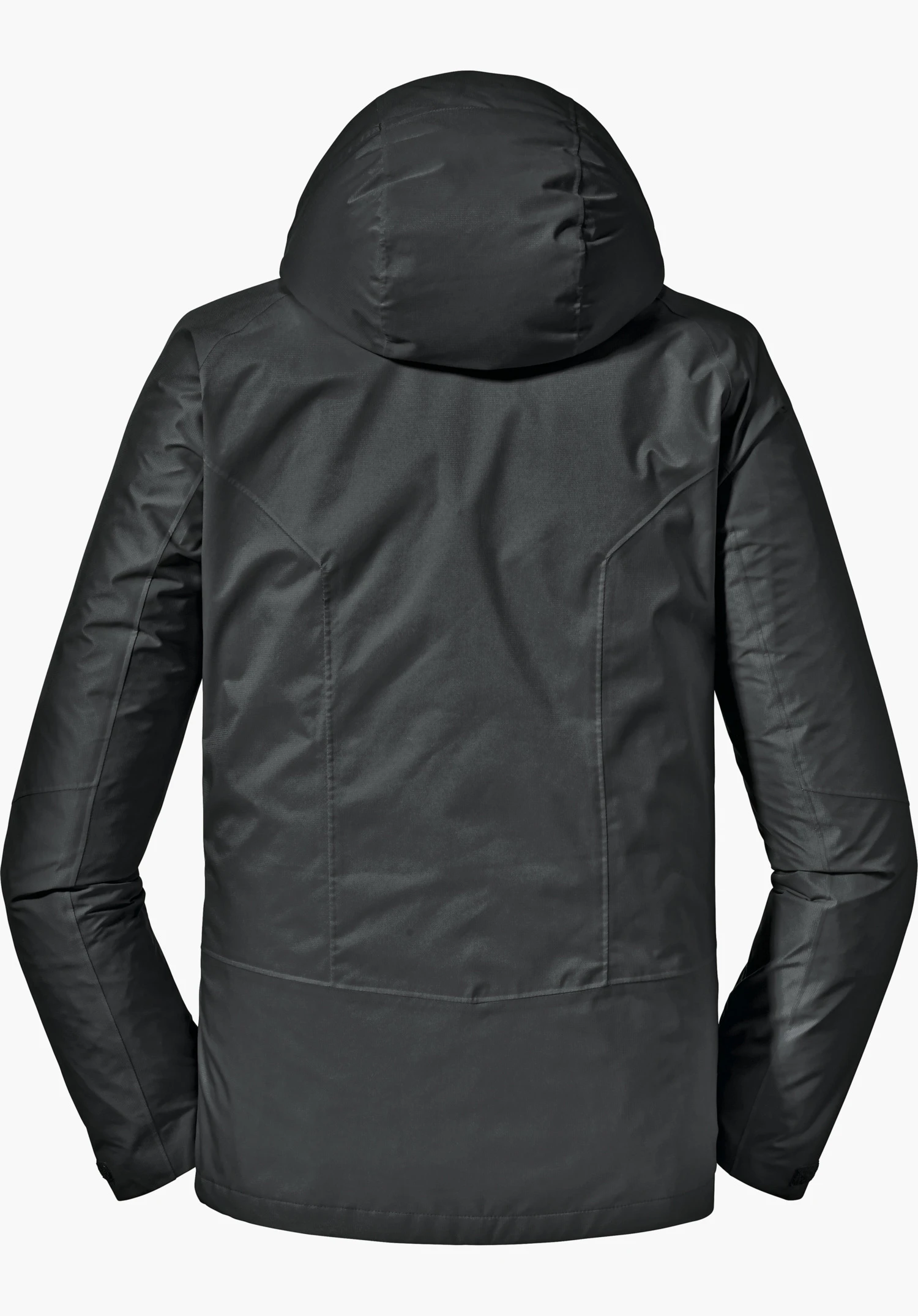 Jacket Easy XT M en noir, vue de dos avec une capuche, détouré sur fond blanc.