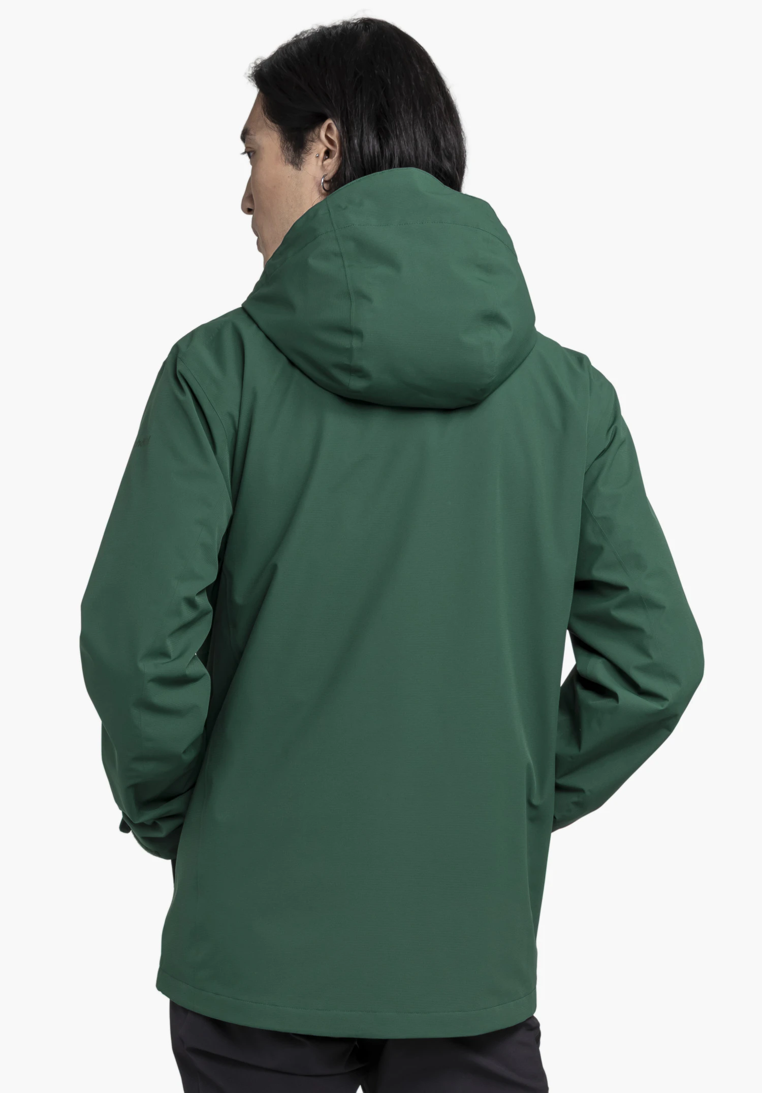 Jacket Gmund M in green, shown from the back on a model with a visible Schöffel logo on the sleeve against a neutral background.