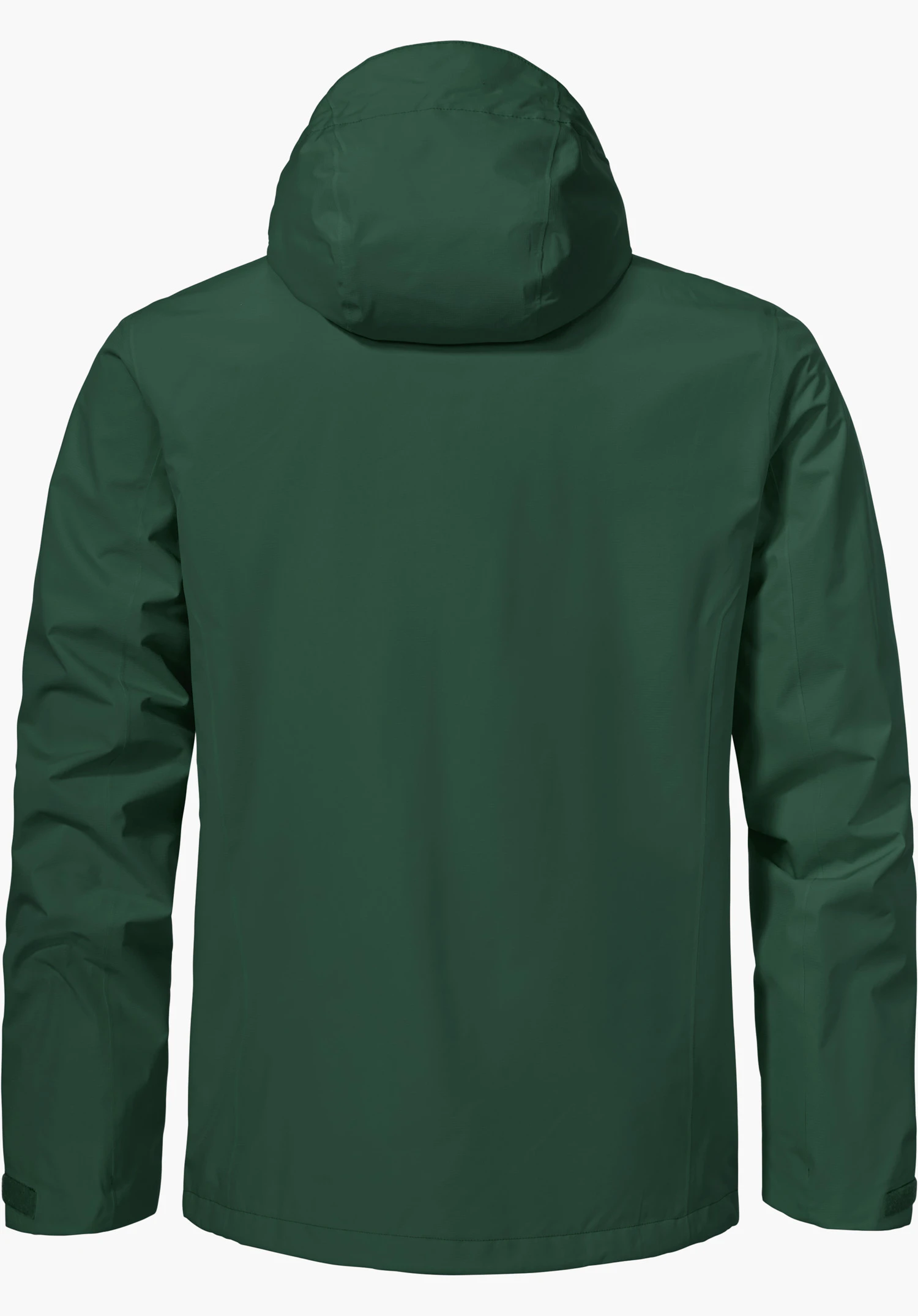 Jacket Gmund M in green with a hood viewed from the back, isolated on a white background.