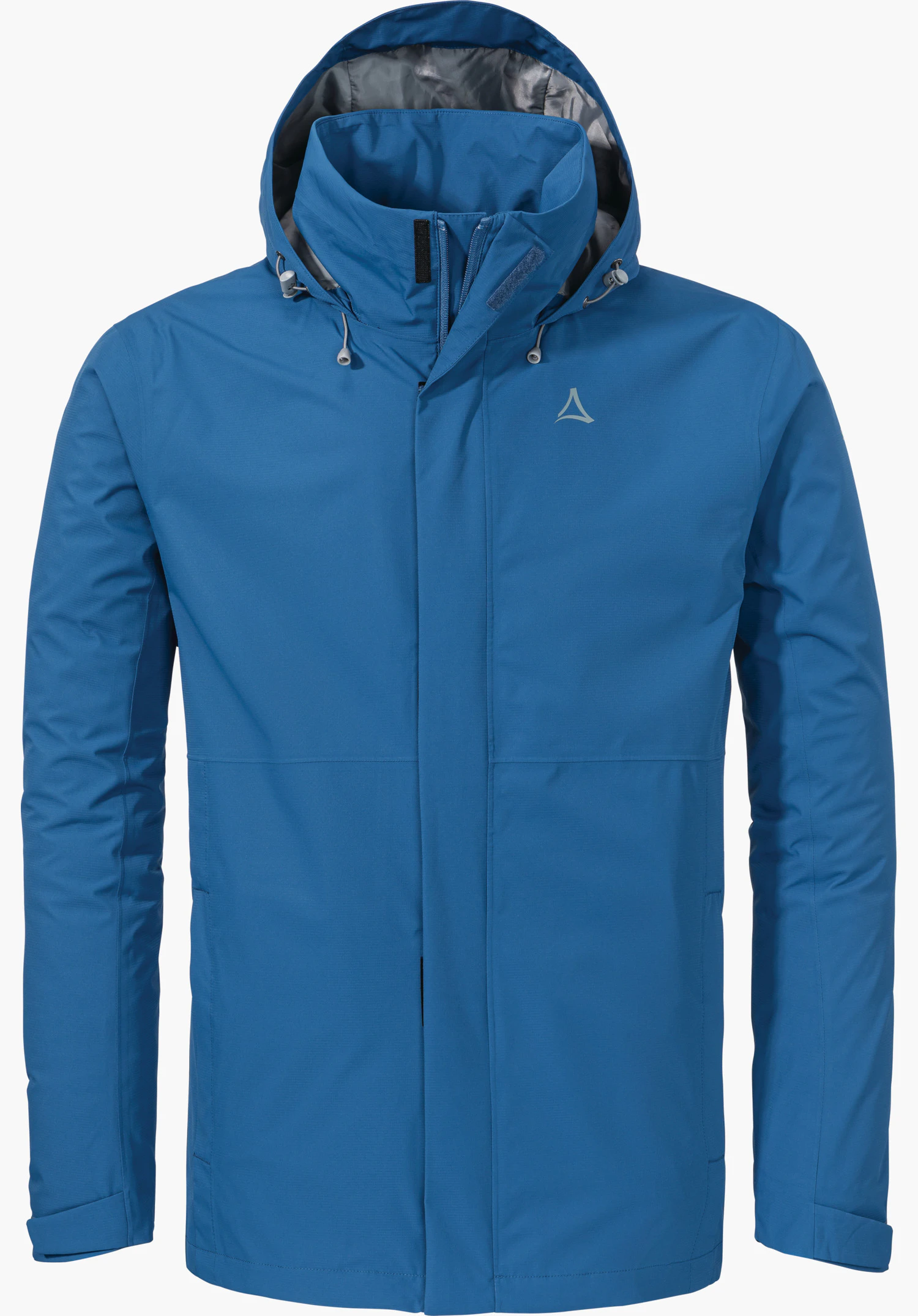 Jacket Gmund M in blue, featuring a hood and Schöffel logo on the left chest, isolated on a white background.
