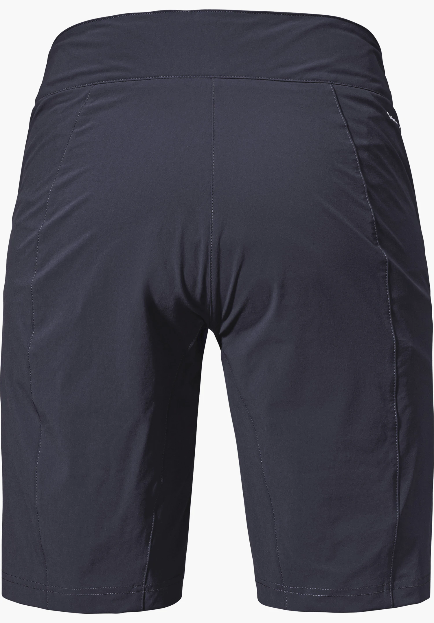 Shorts Danube L in het blauw, achteraanzicht met fijne naden en een aan de zijkant zichtbaar Schöffel-logo, vrijstaand tegen een witte achtergrond.