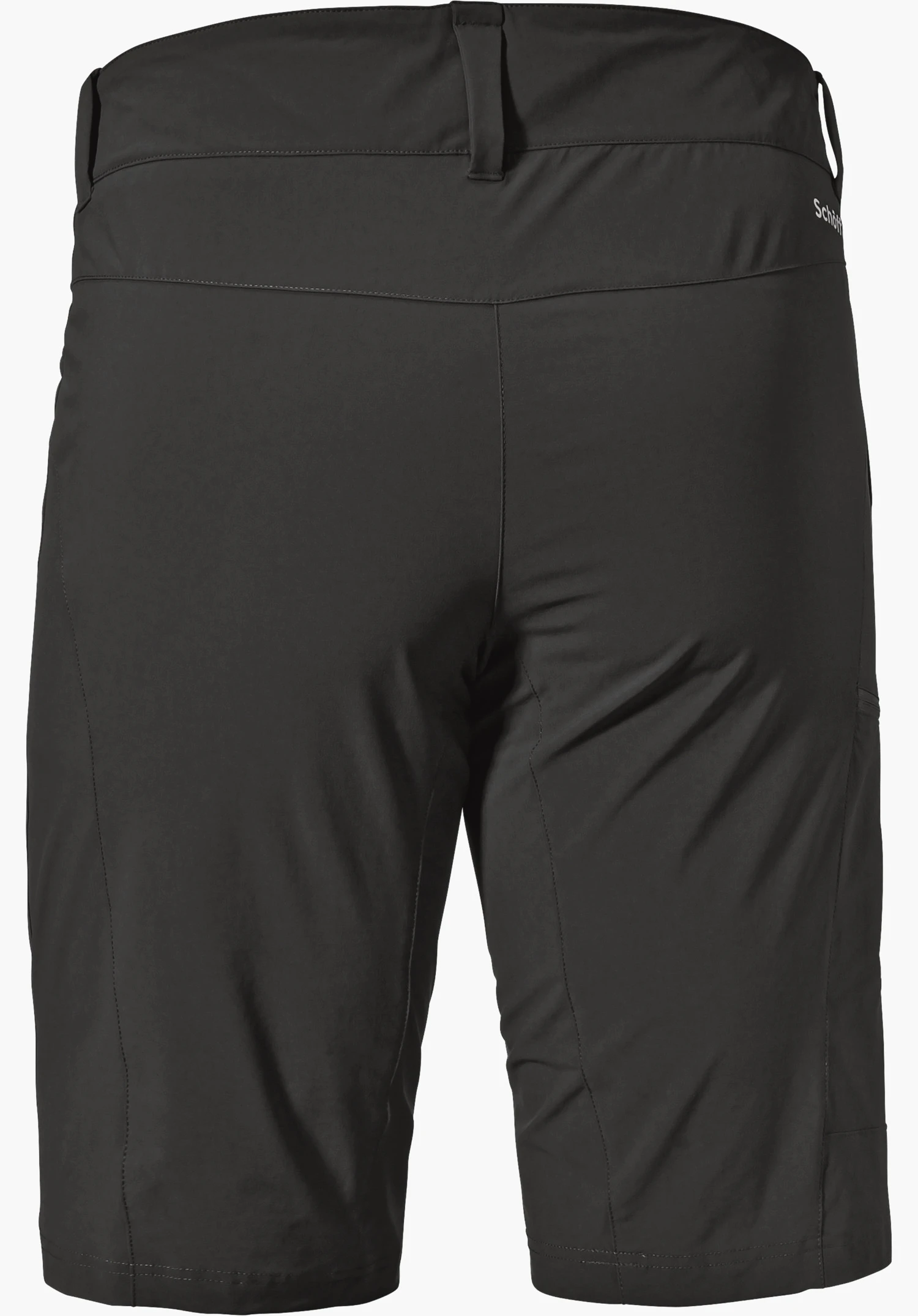 Shorts Danube M in het zwart, achteraanzicht met riemlussen en zichtbaar Schöffel-logo aan de rechterkant, vrijstaand op een witte achtergrond.