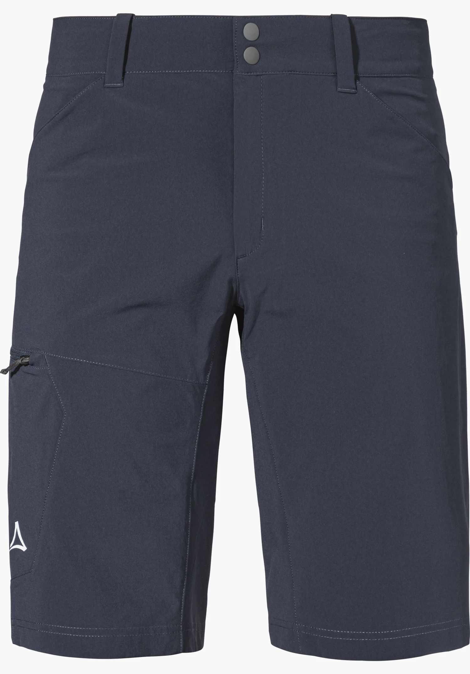 Shorts Danube M in het blauw met een zijzak met ritssluiting en een wit Schöffel-logo op de broekspijp, vrijstaand op een witte achtergrond.