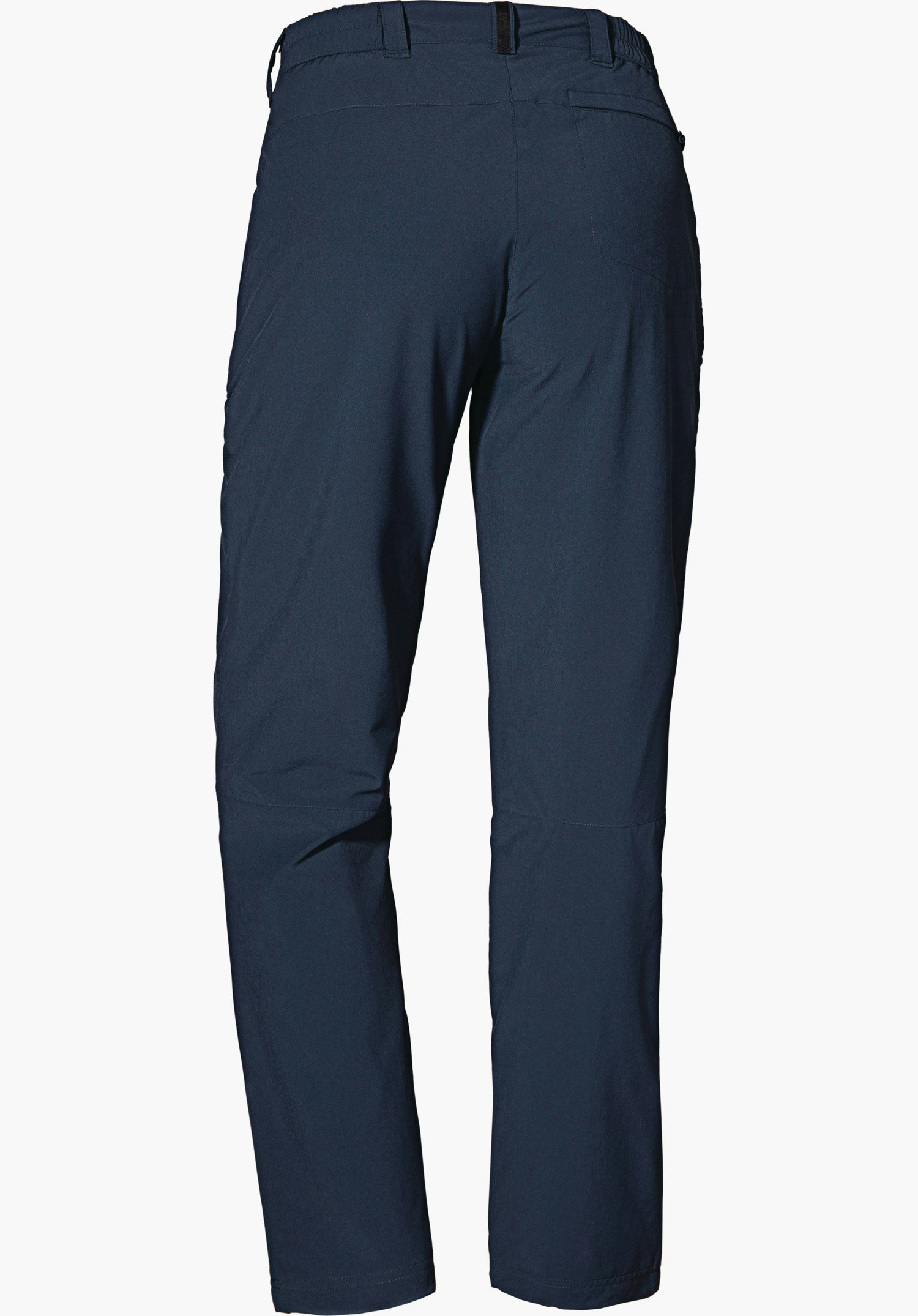 Pants Engadin1 Warm L dark blue trousers, photographed from the back, hanging straight; freestanding against a white background.