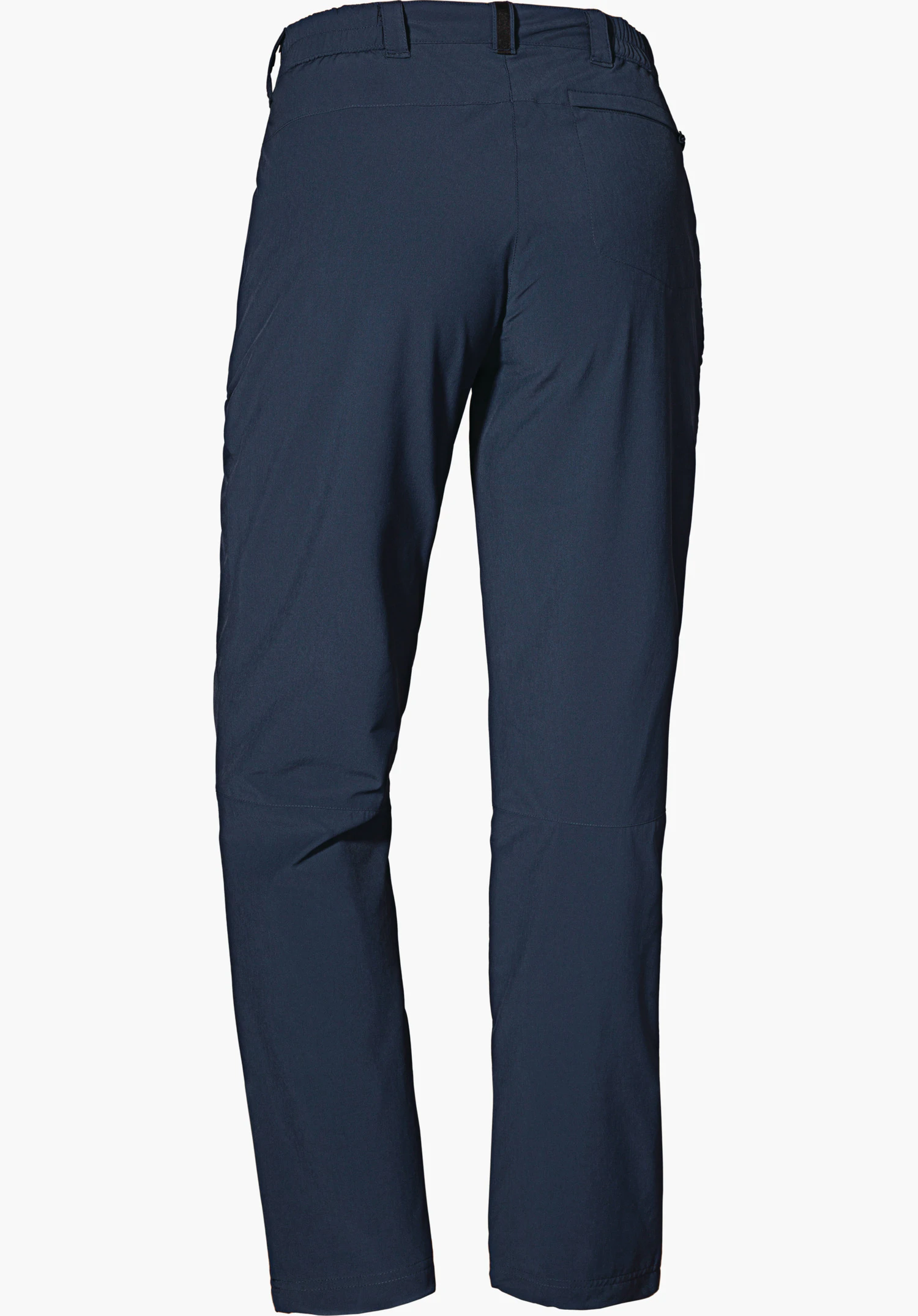 Pants Engadin1 Warm L dunkelblaue Hose, von hinten fotografiert, hängt gerade; freistehend vor weißem Hintergrund.