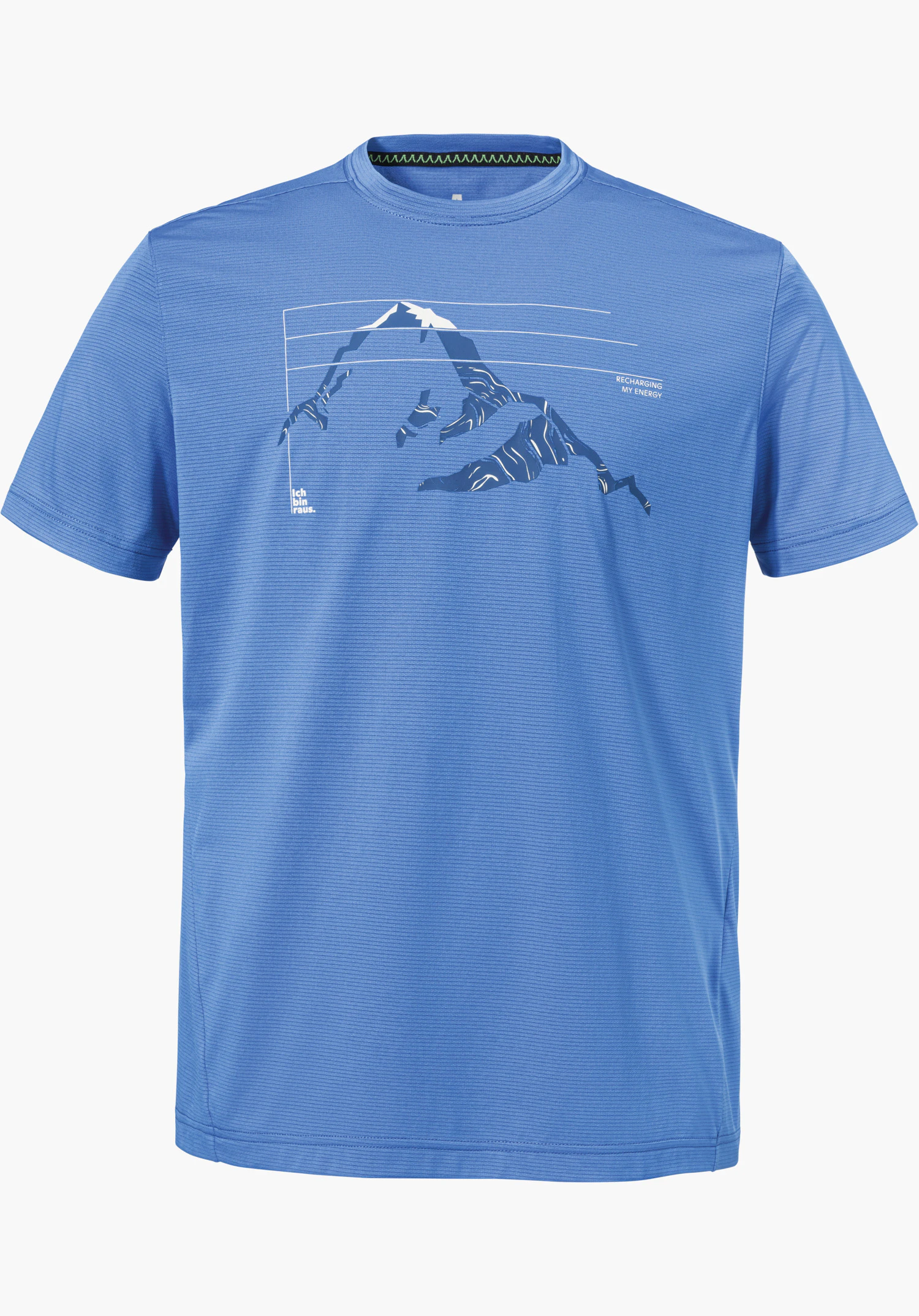 CIRC T Shirt Sulten M in Blau mit einem grafischen Bergmotiv auf der Brust, freigestellt vor weißem Hintergrund.
