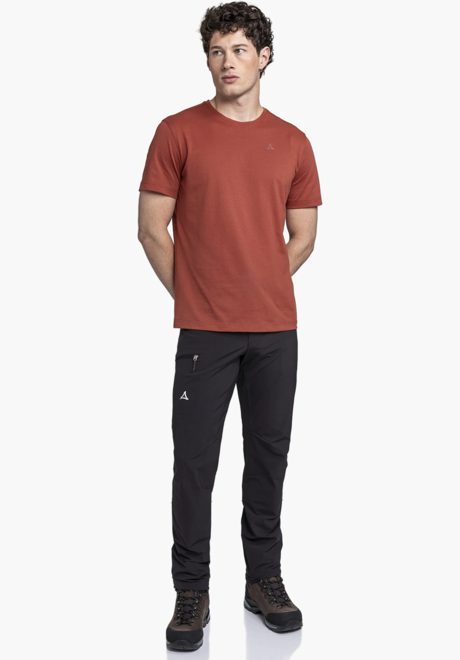 T Shirt Hohberg M, focus on the soft, red fabric and the subtle Schöffel logo on the chest, close-up against a white/neutral background.