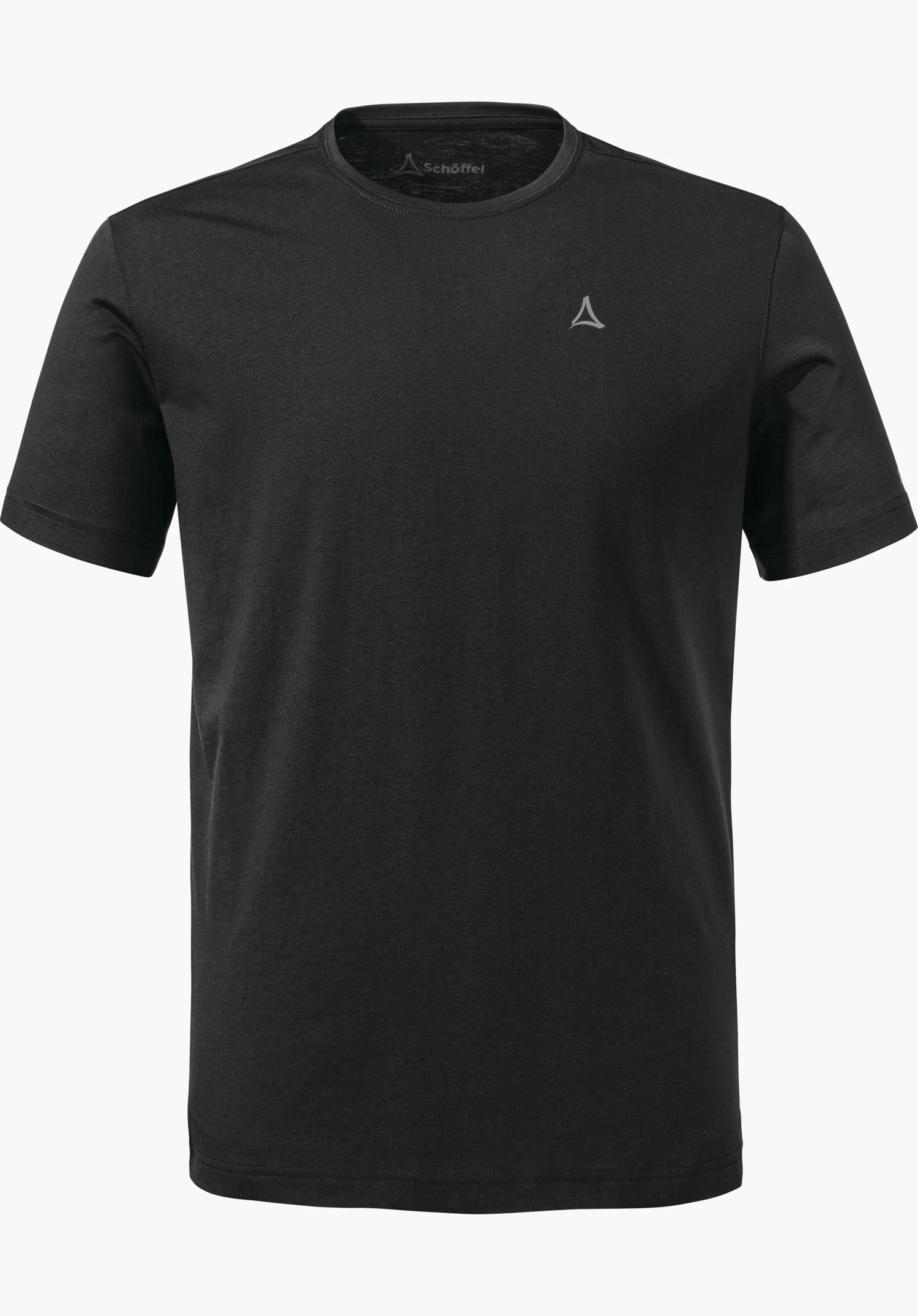 T Shirt Hohberg M in het zwart met een klein Schöffel-logo op de linkerborst, vrijstaand tegen een witte achtergrond.