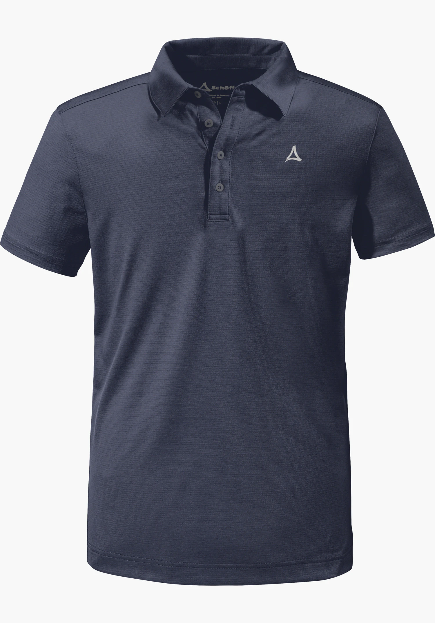 CIRC Polo Shirt Tauron M in blue with a collar, button placket and Schöffel logo on the left chest, isolated on a white background.