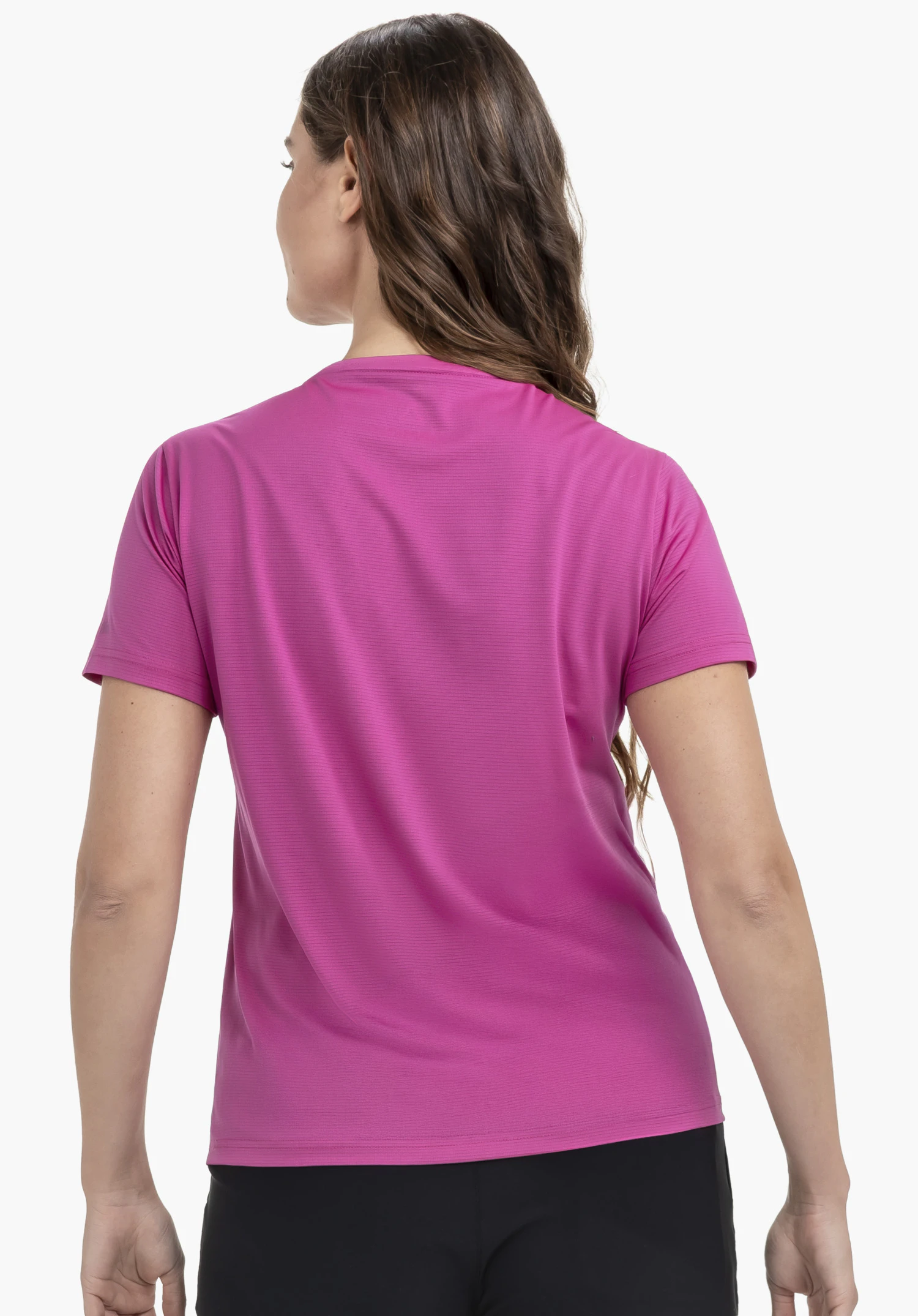 CIRC T Shirt Sulten L en rose, présenté de dos sur un mannequin sur fond neutre. Un logo Schöffel discret est visible sur la manche.
