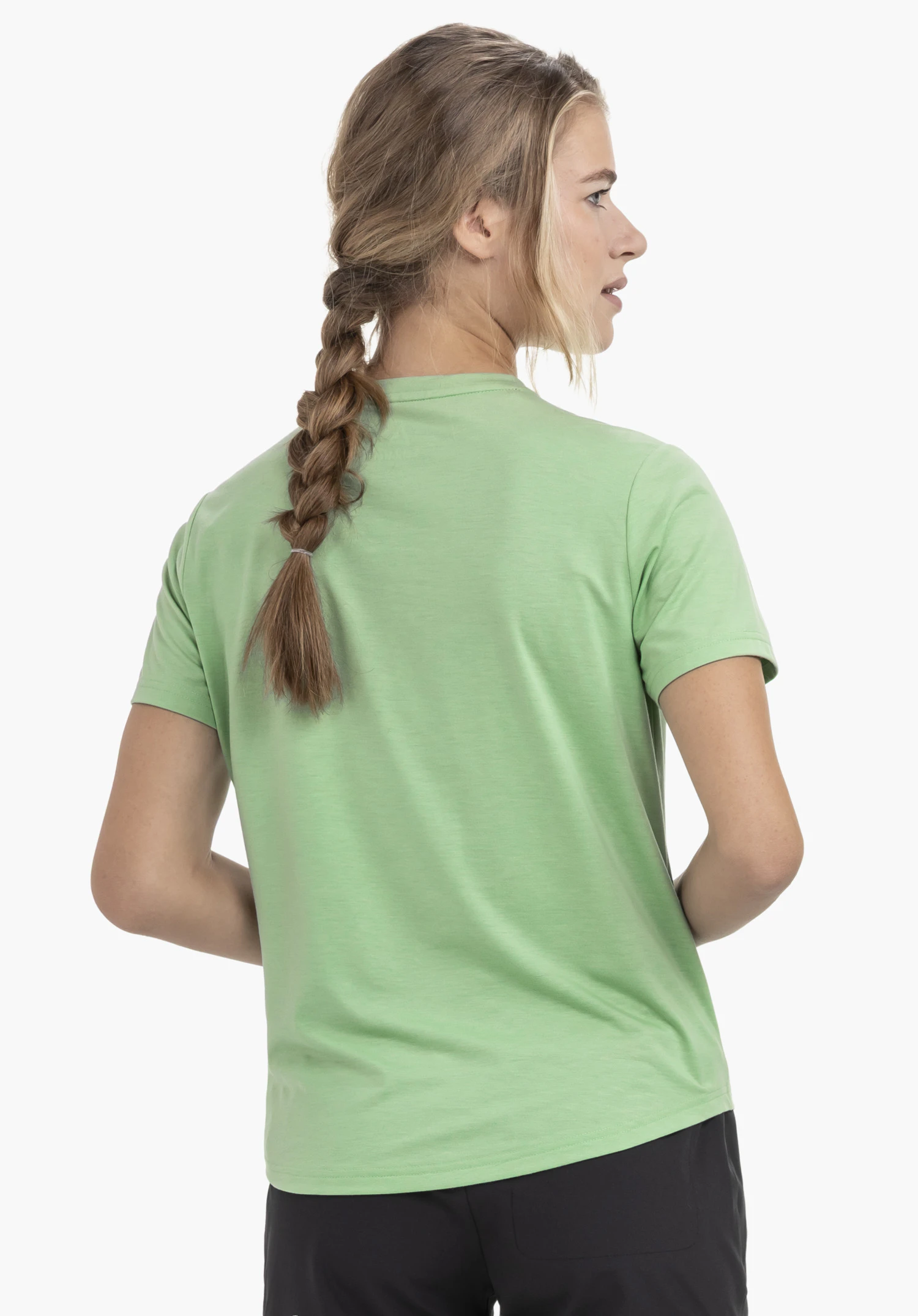 T Shirt Haberspitz L in green, shown from the back on a model against a neutral background.
