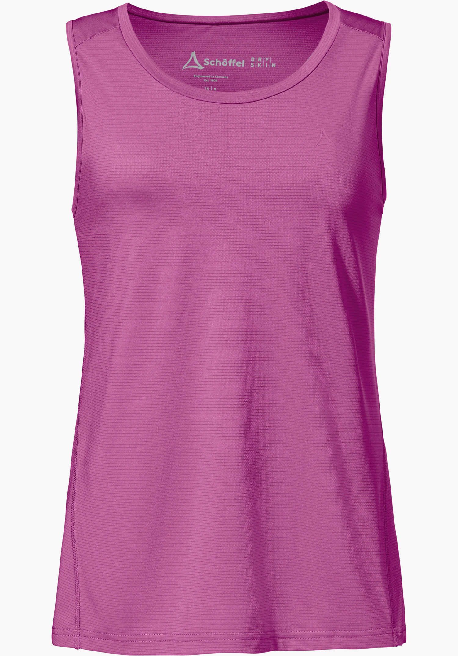 CIRC Top Tauron L in pink, a sleeveless top with a fine texture and subtle Schöffel logo on the chest, isolated against a white background.