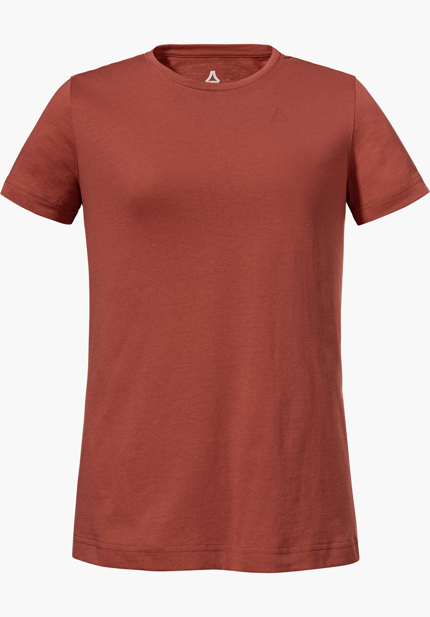 T Shirt Buchberg L en rouge avec un col rond et le logo Schöffel, détouré sur fond blanc.