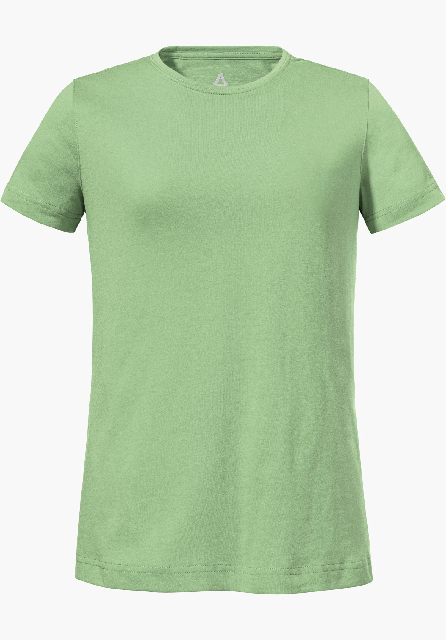 T Shirt Buchberg L en vert avec des manches courtes, un col rond et le logo Schöffel, détouré sur fond blanc.