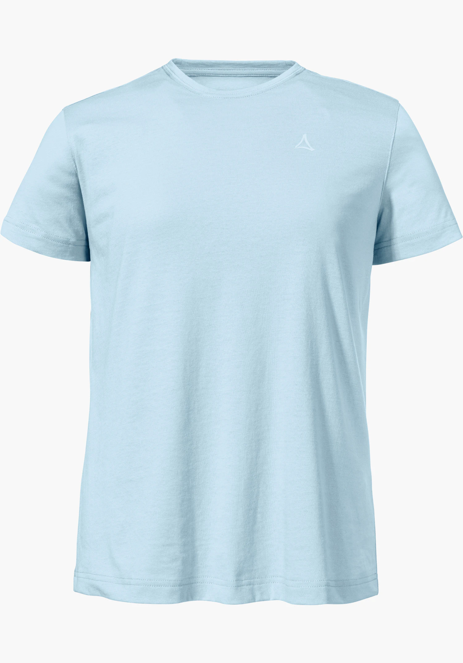 T Shirt Hohberg L in light blue with a round neck and Schöffel logo on the chest, isolated on a white background.