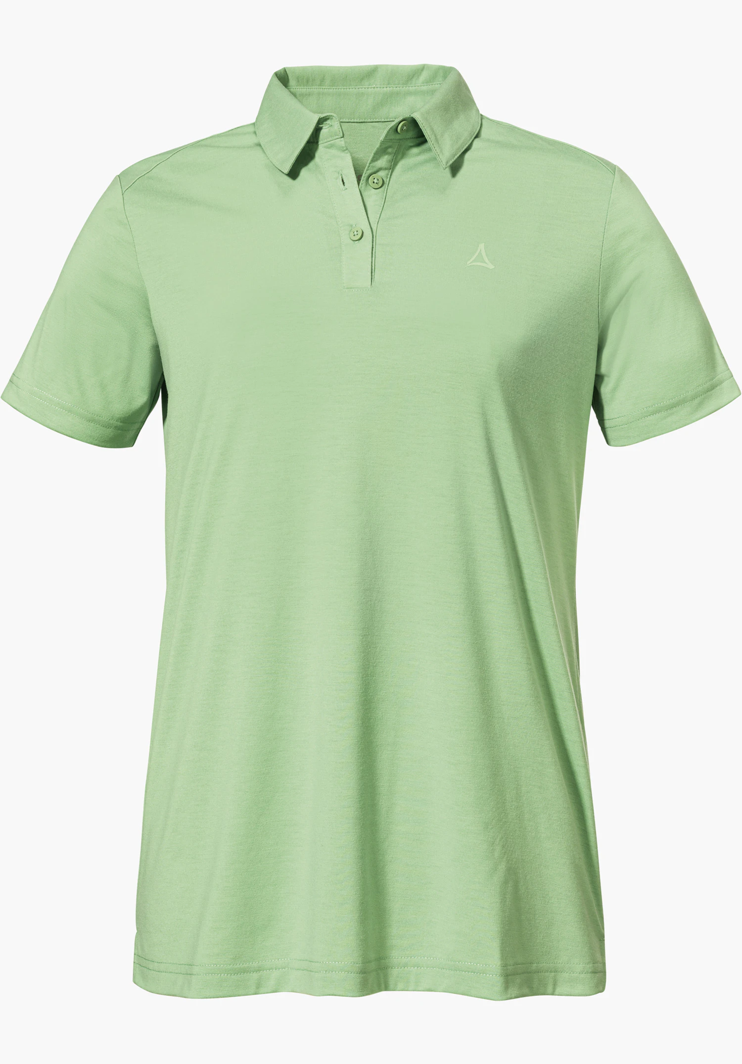 Polo Shirt Ramseck L in green with a collar, button placket and Schöffel logo on the left chest, isolated on a white background.