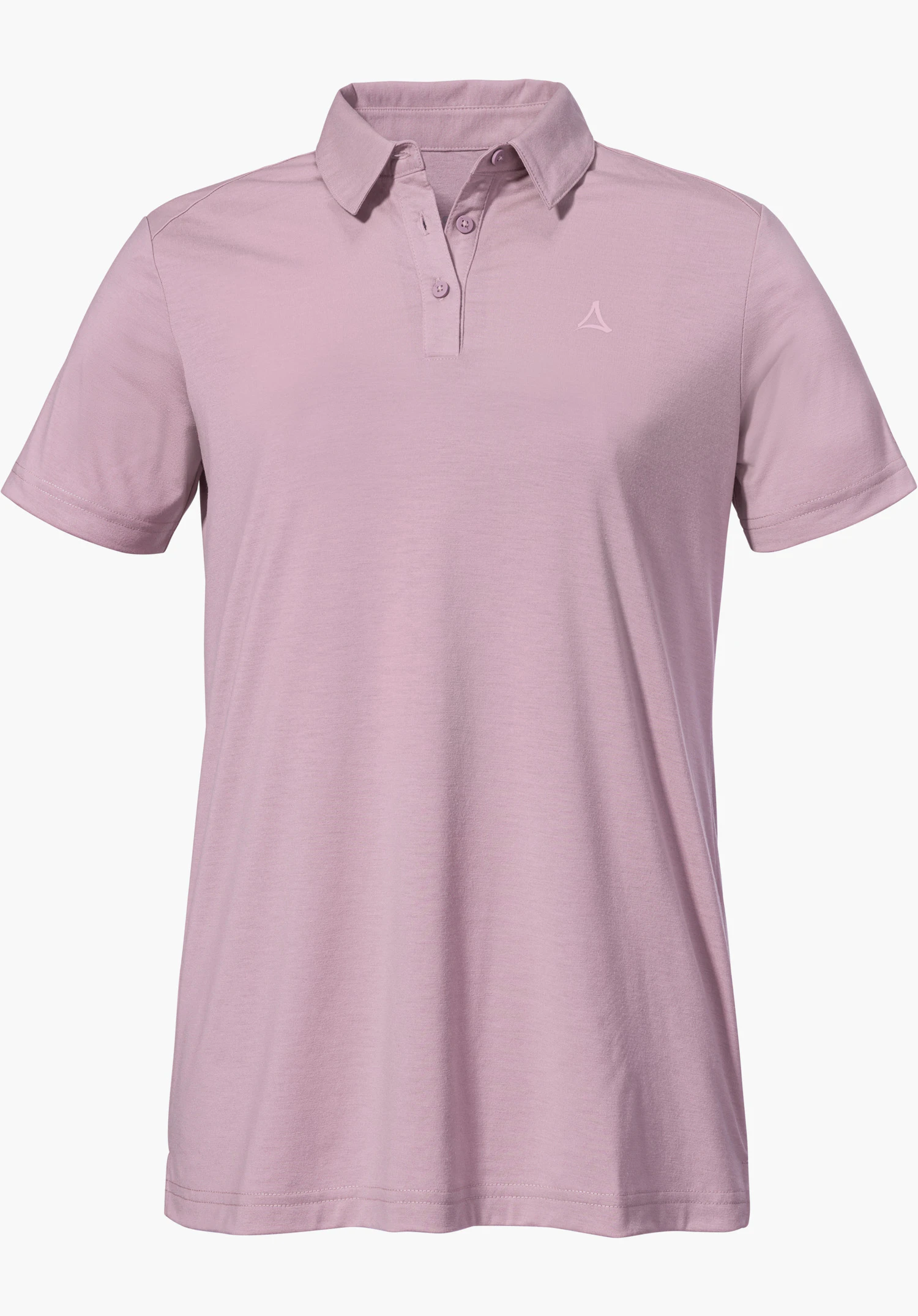 Polo Shirt Ramseck L in pink with a collar, short button placket and Schöffel logo on the left chest, isolated against a white background.
