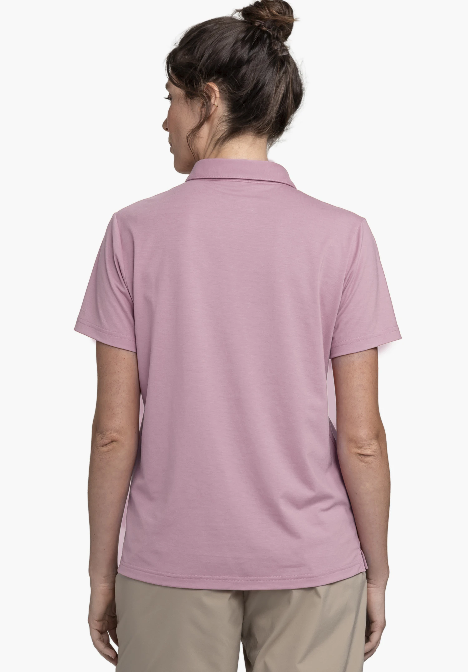 Polo Shirt Ramseck L in pink shown from the back on a model against a neutral background, highlighting the clean fit and high-quality finish of the garment.