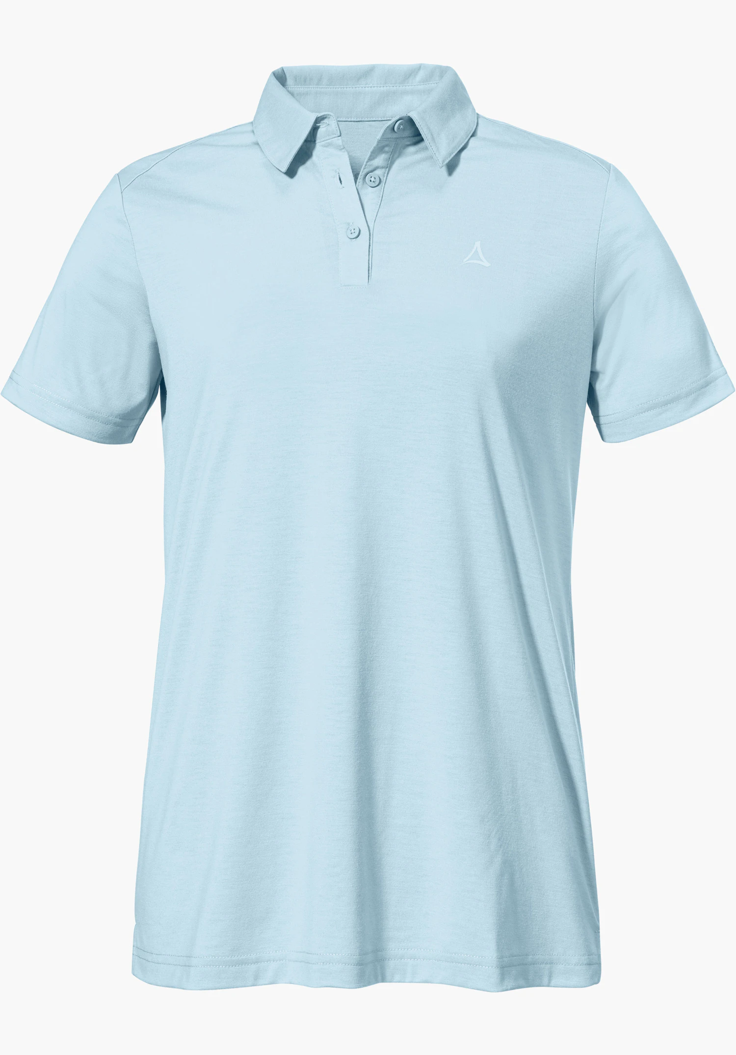 Polo Shirt Ramseck L in der Farbe Blau mit Kragen, Knopfleiste und Schöffel-Logo auf der linken Brust, freigestellt vor weißem Hintergrund.