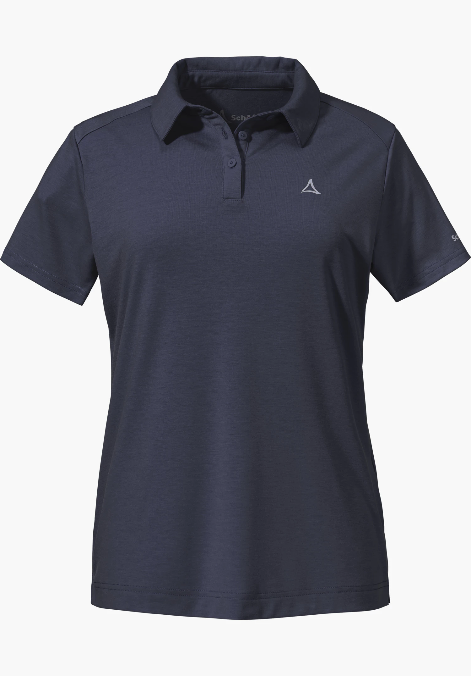 Polo Shirt Ramseck L in blue with a polo collar, short button placket and Schöffel logo on the chest, isolated on a white background.