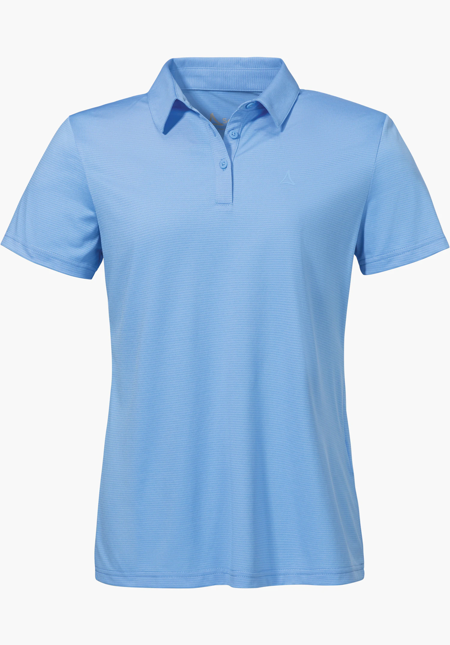 CIRC Polo Shirt Tauron L in Blau mit Knopfleiste und dezentem Schöffel-Logo auf der linken Brust, freigestellt vor weißem Hintergrund.