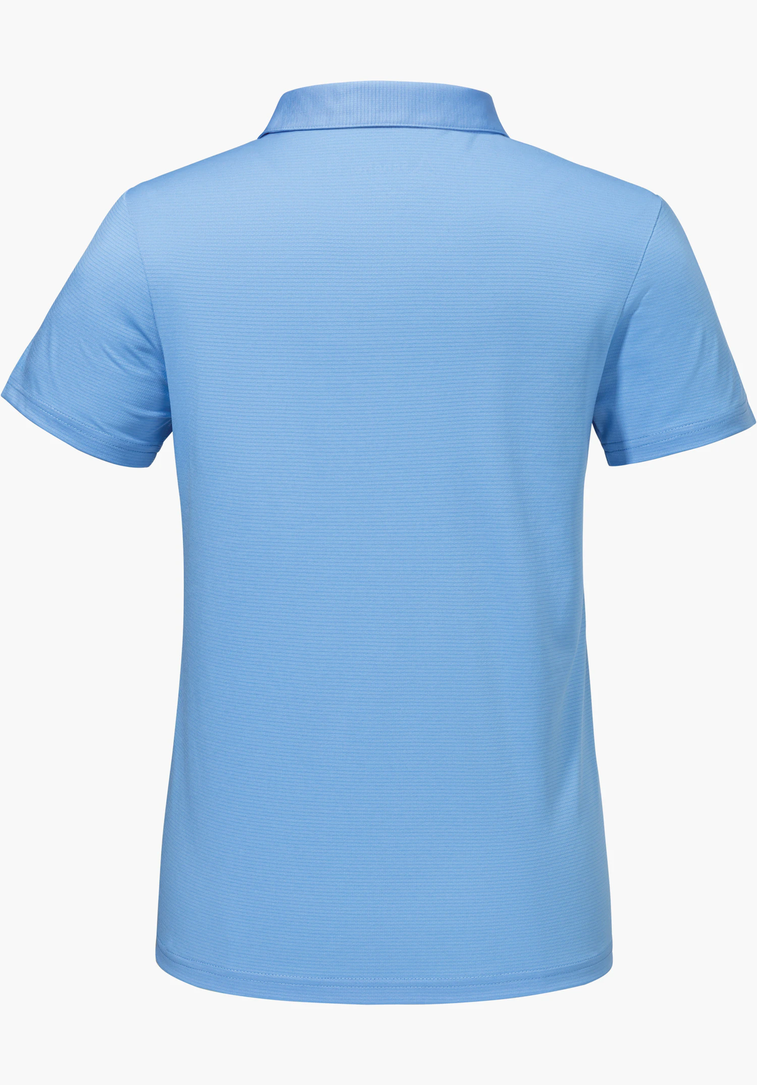 CIRC Polo Shirt Tauron L in Blau zeigt die Rückseite mit Kragen und kurzen Ärmeln, freigestellt vor weißem Hintergrund.