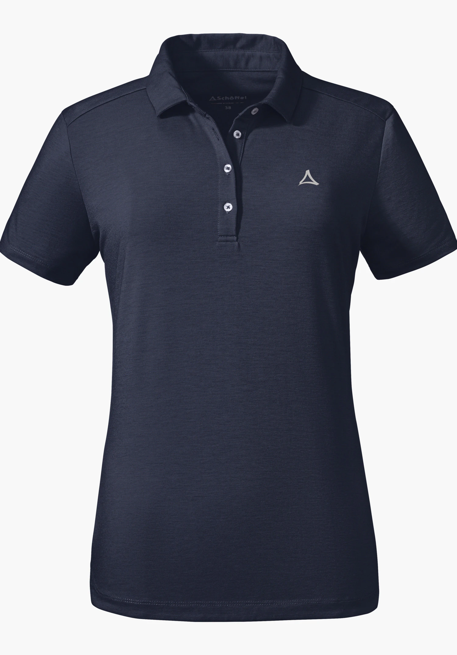 CIRC Polo Shirt Tauron L en modèle à manches courtes en bleu avec col, patte de boutonnage et logo Schöffel sur la poitrine gauche, détouré sur fond blanc.