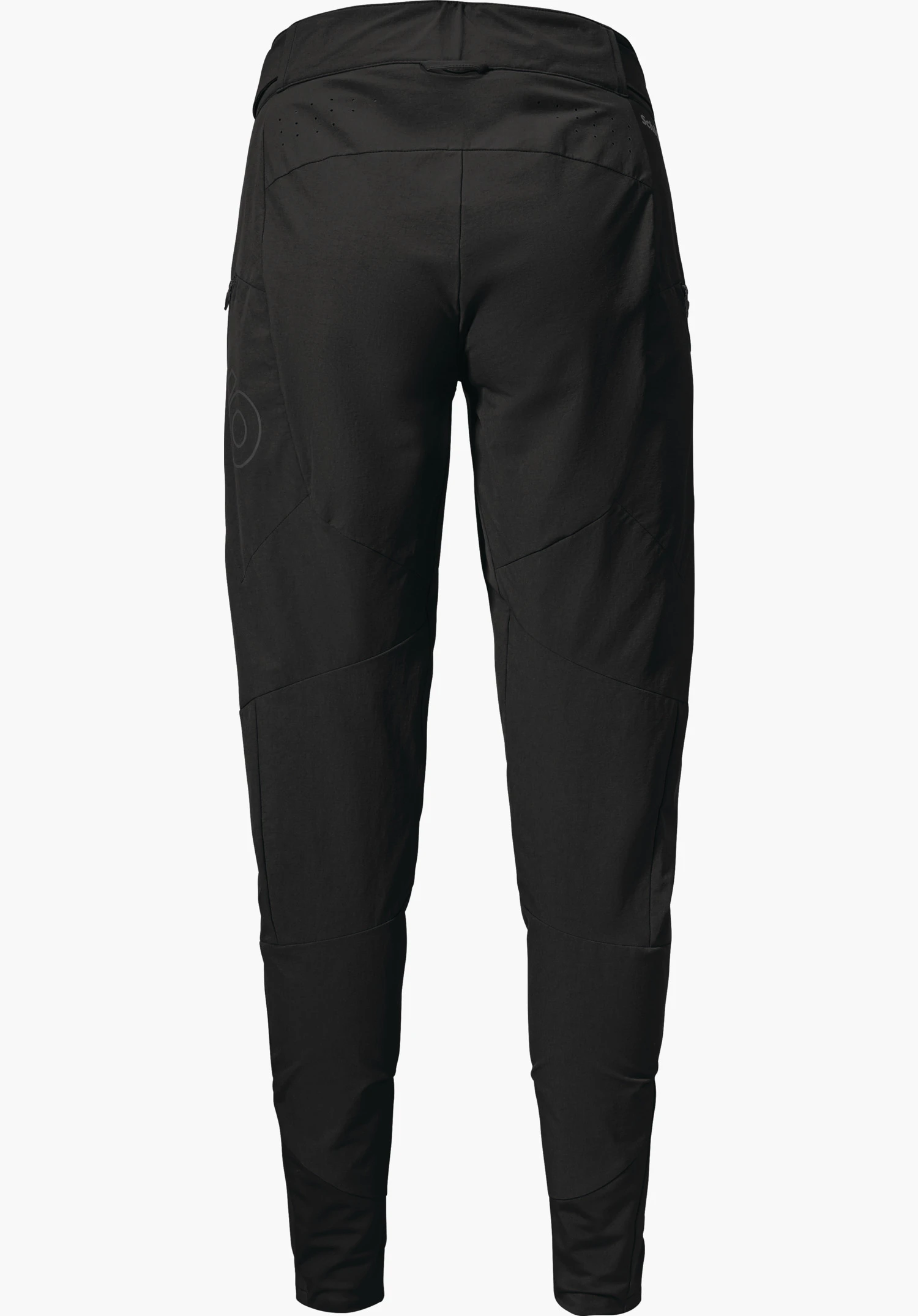 Pants Arosa L black slim-fit outdoor trousers, rear view, presented with elasticated waistband, shaped knee sections and side pockets against a white background.